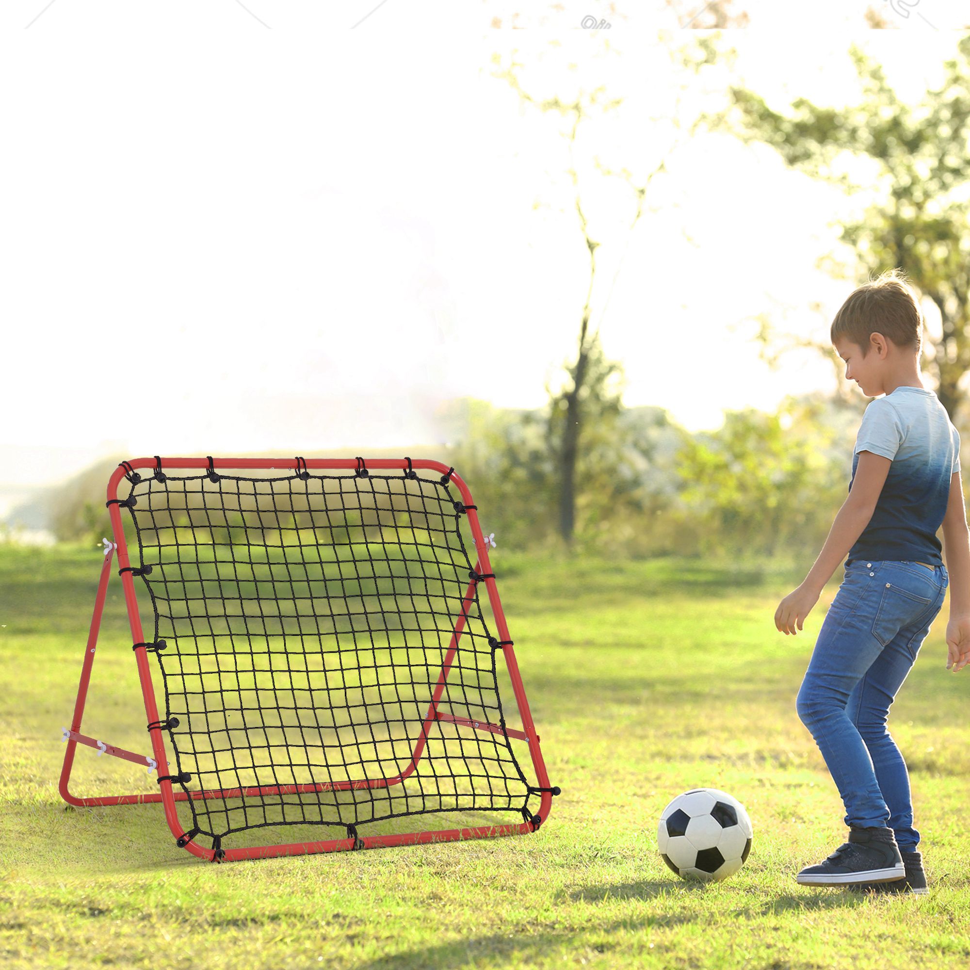 HOMCOM Rebounder Net W/PE Mesh Metal Tube, 96W x 80D x 96Hcm- Red and Black