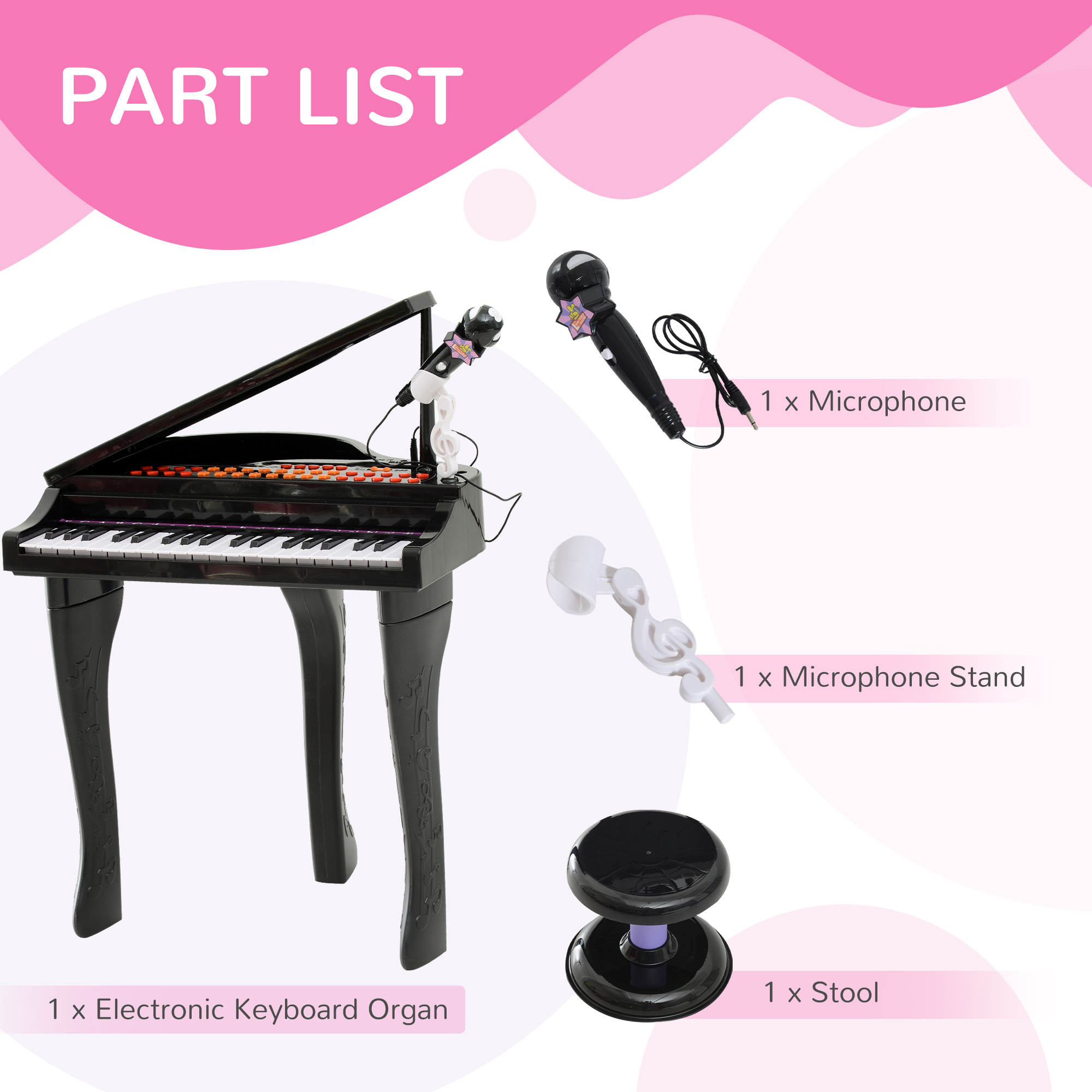 HOMCOM Mini Electronic Piano W/Stool-Black