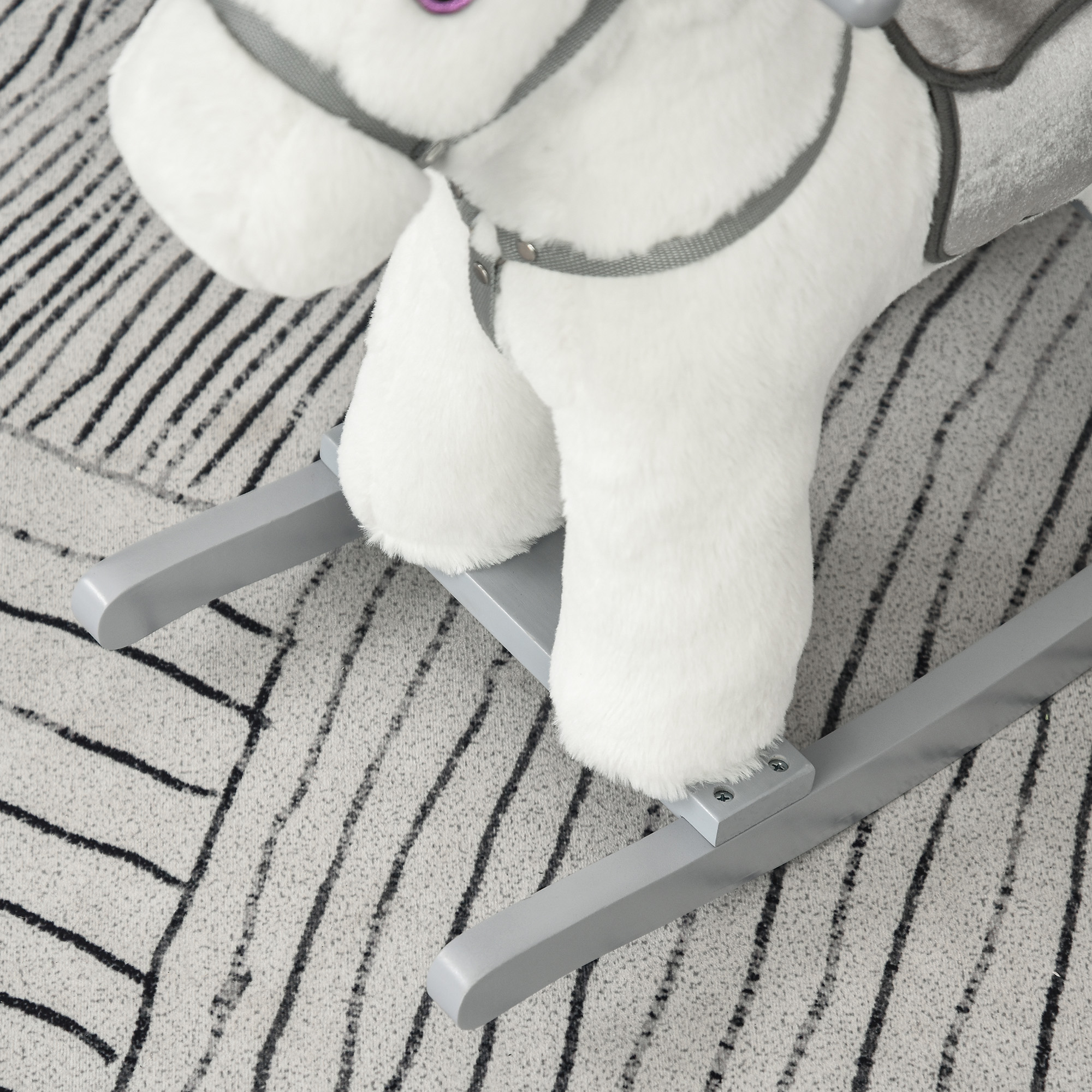 HOMCOM Rocking Horse for Toddlers 18-36 Months, Plush Ride-On Toy with Realistic Sounds, White