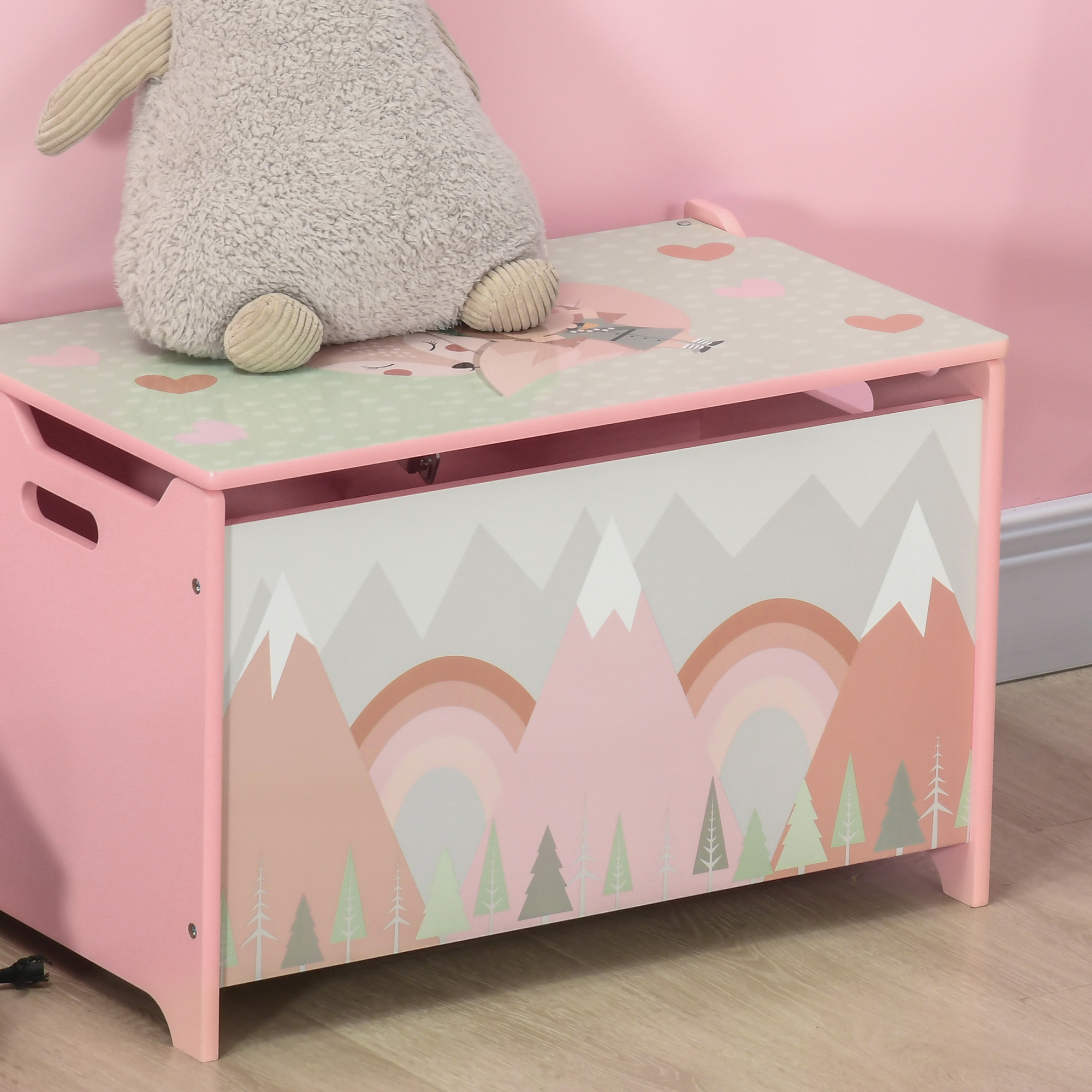 ZONEKIZ Toy Chest, Kids Storage Box with Safety Hinge, Cute Animal Theme, Durable and Spacious, Pink