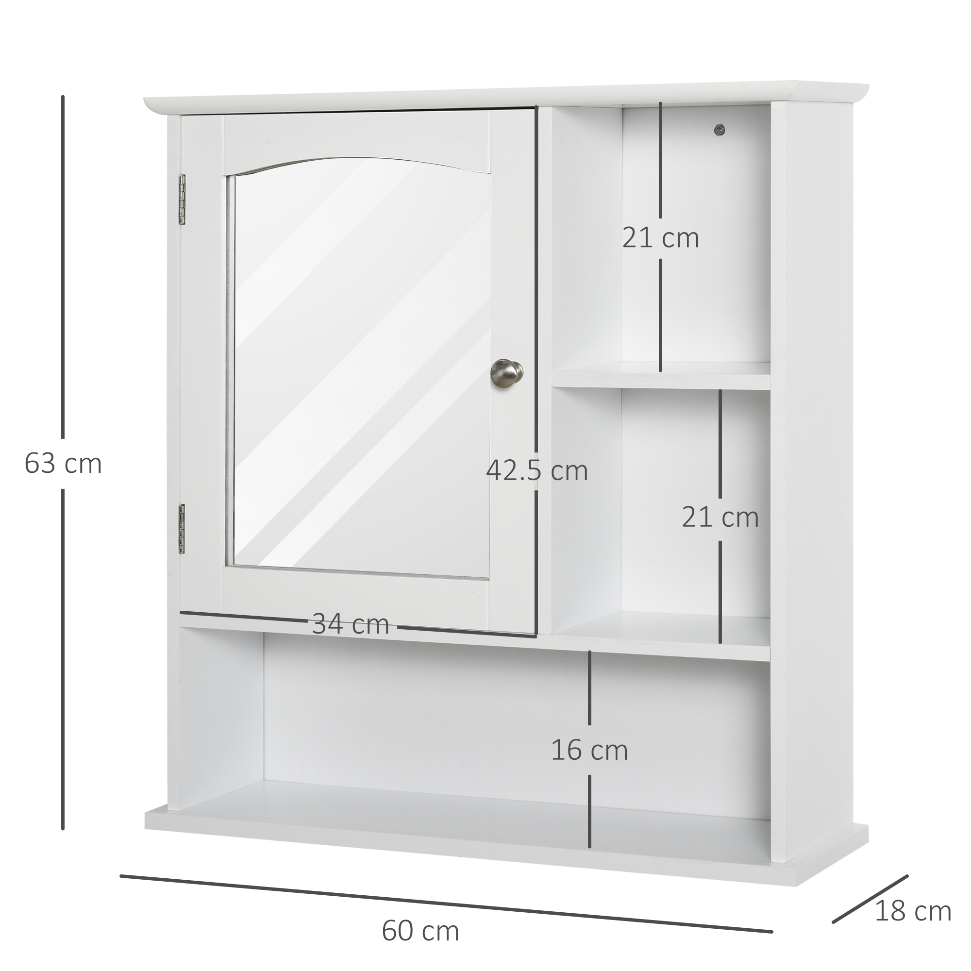 Kleankin Wall Mounted Bathroom Cabinet with Mirror, Adjustable Shelf Storage Organiser for Bathroom, Kitchen, Bedroom, White