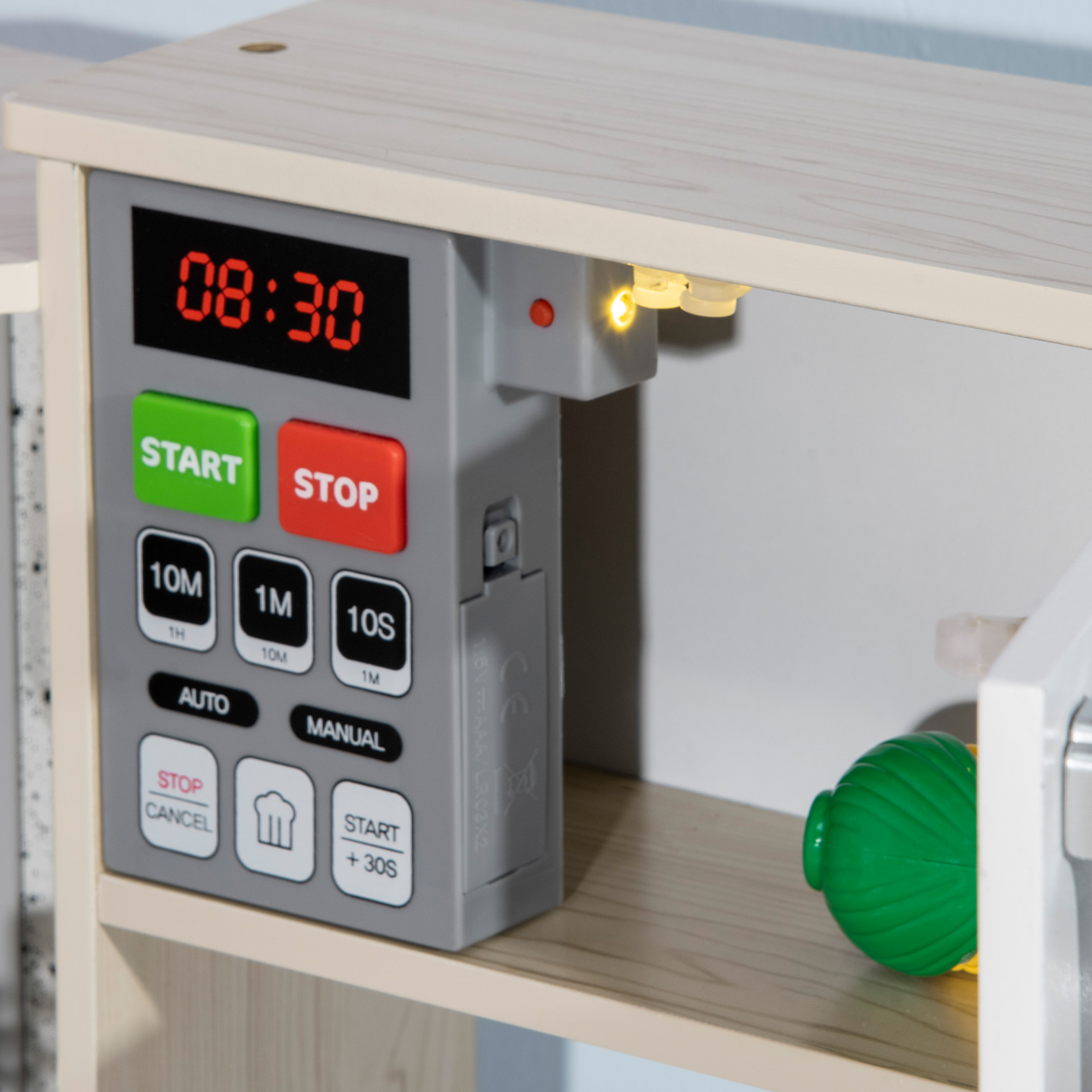 HOMCOM Interactive Wooden Play Kitchen for Children, Pretend Play Set with Sounds, Lights, Phone, Microwave, Fridge, Ice Maker