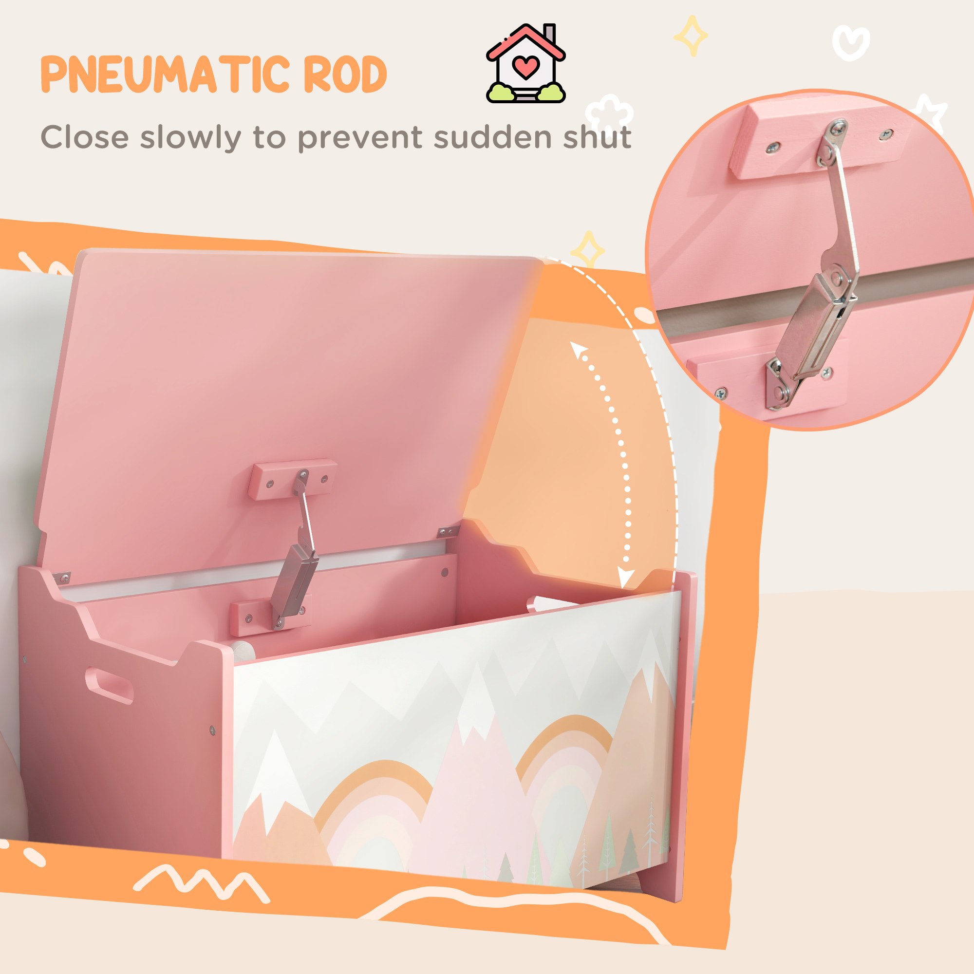 ZONEKIZ Toy Chest, Kids Storage Box with Safety Hinge, Cute Animal Theme, Durable and Spacious, Pink