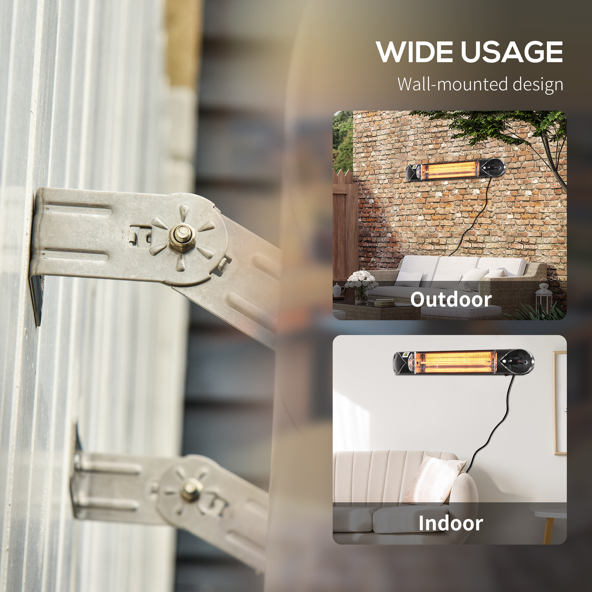 Outsunny Wall Mounted Electric Infrared Patio Heater 2000W, Carbon Fibre with Remote Control, 4 Heat Settings, 24-Hour Timer, Black