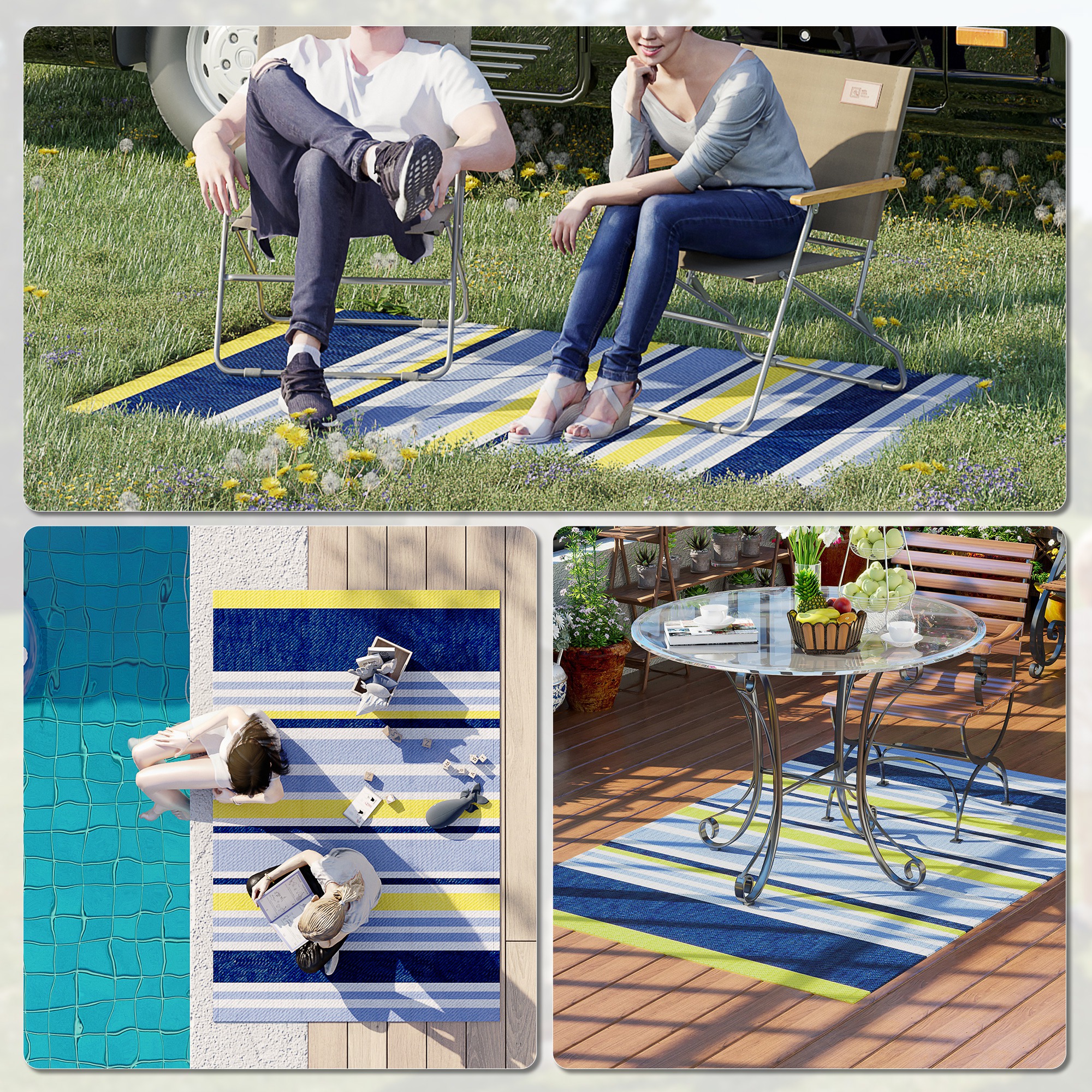Outsunny Reversible Waterproof Outdoor Rug, Plastic Straw Mat for Deck, Beach, Camping, 121 x 182 cm