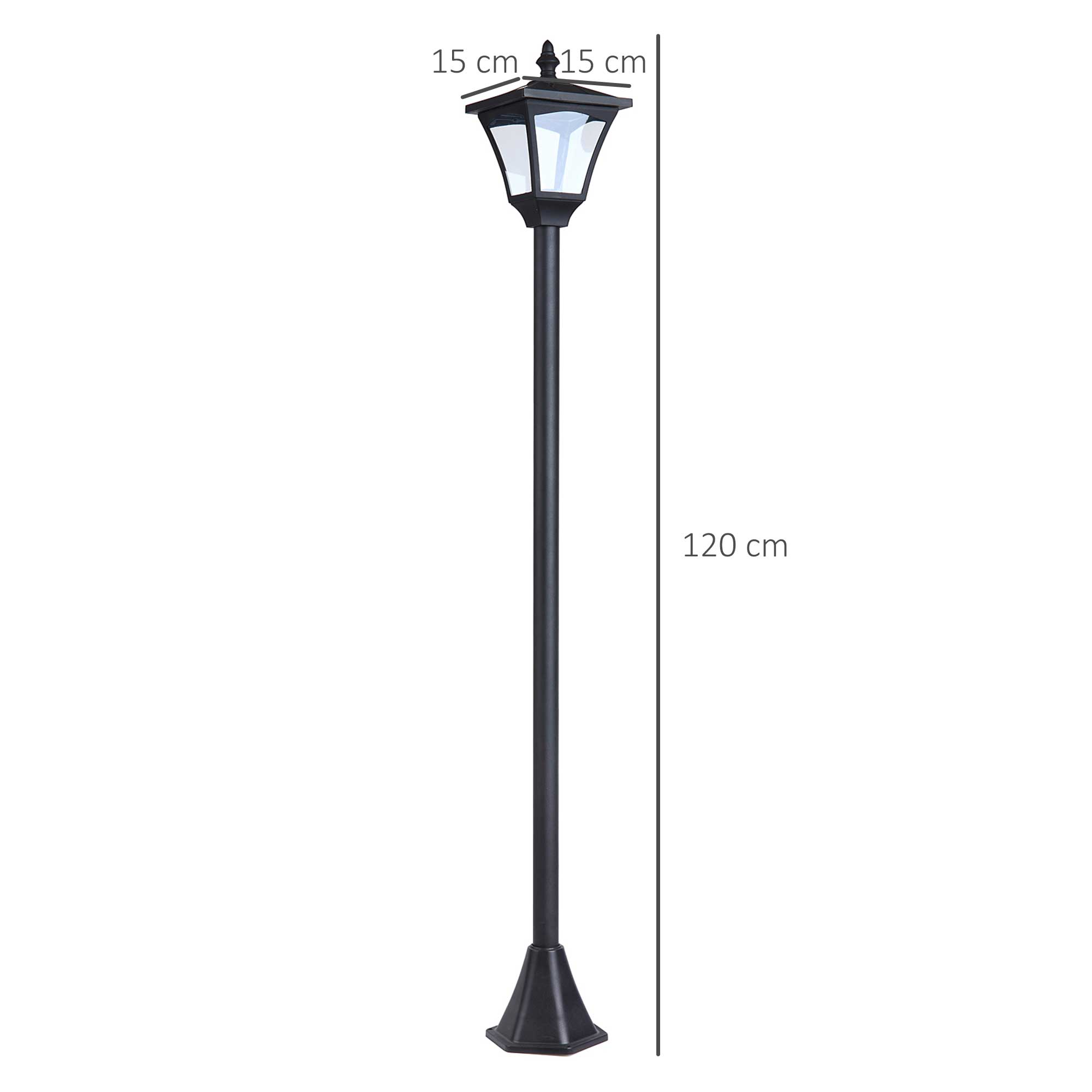 Outsunny Outdoor Solar Powered Post Lamp Sensor Dimmable LED Lantern Bollard Pathway 1.2M Tall â€“ Black
