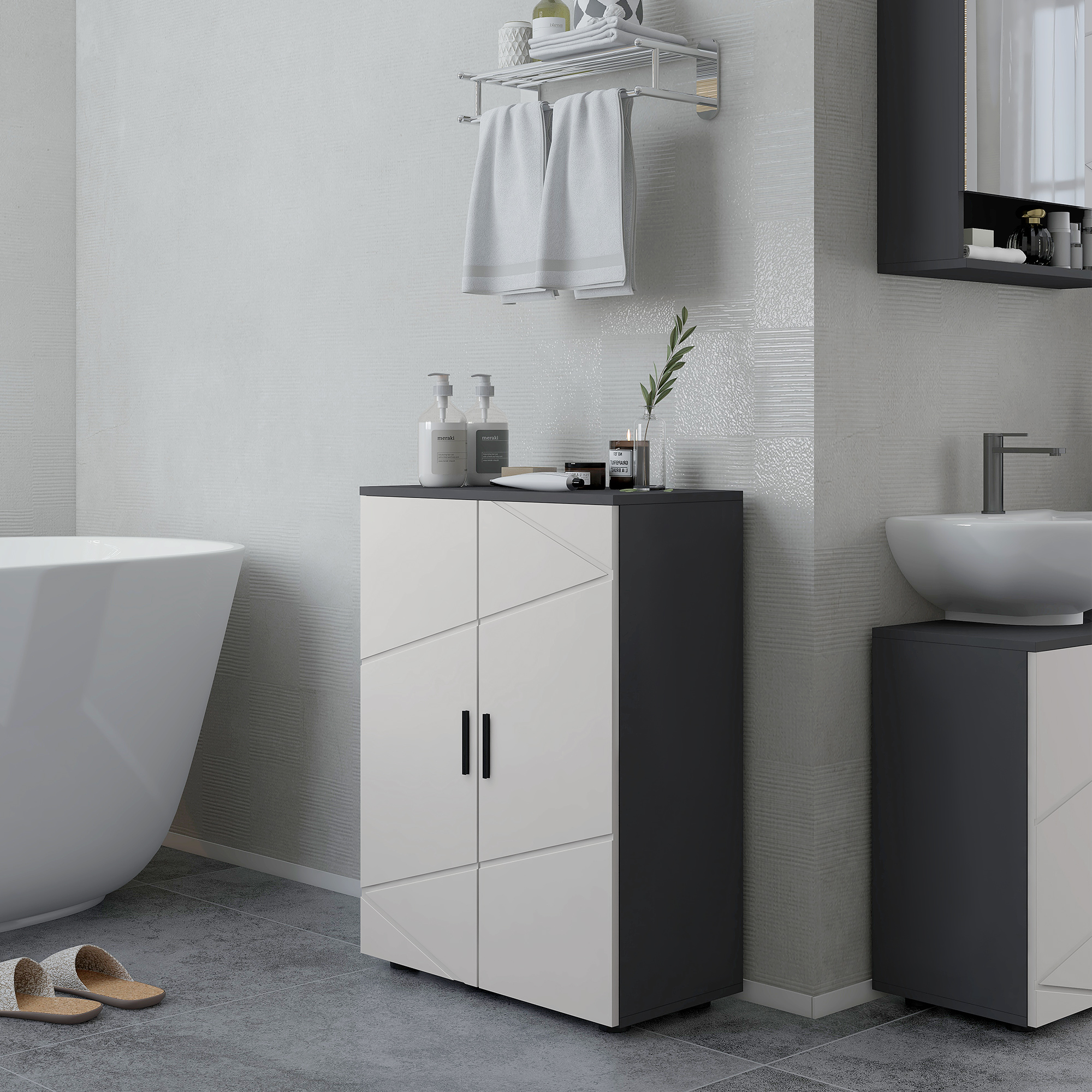 Kleankin Bathroom Storage Cabinet, Compact 2-Door Cupboard with Adjustable Shelves & Soft Close, Grey