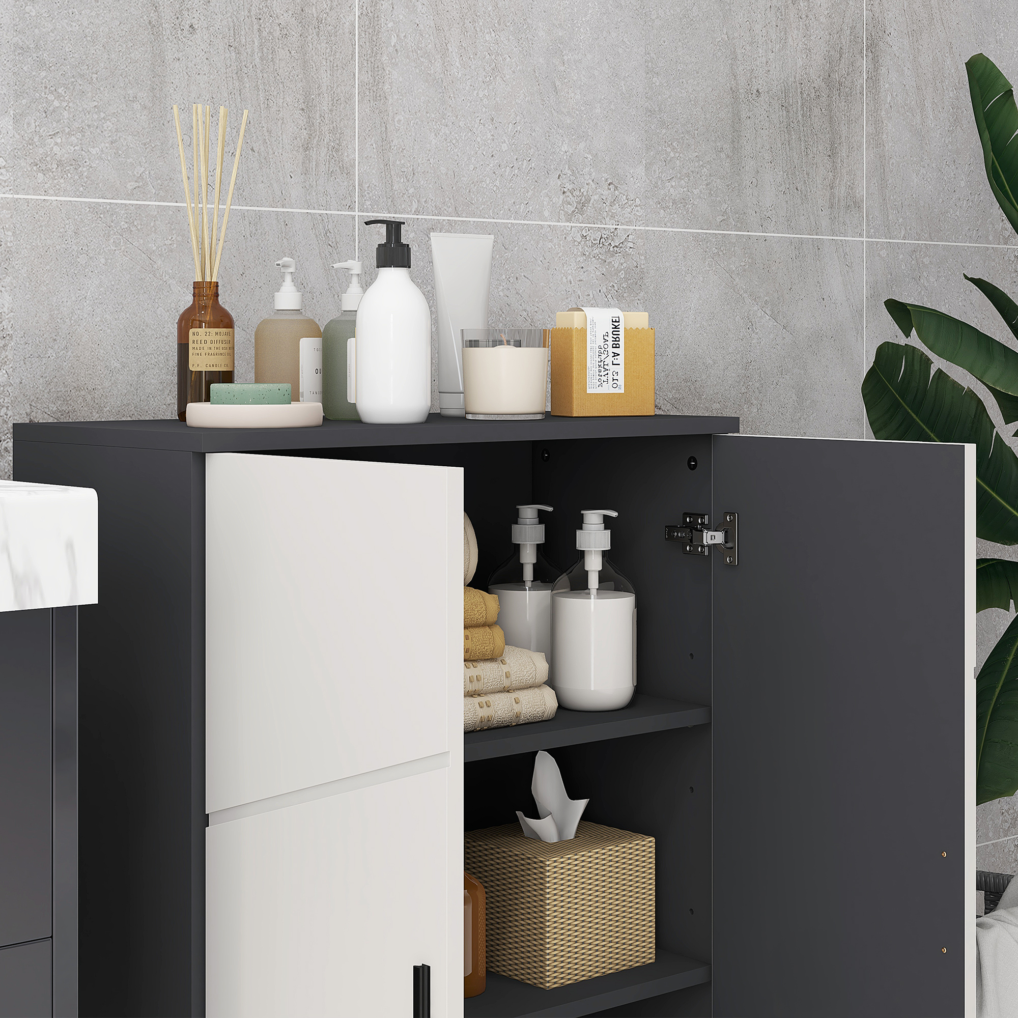Kleankin Bathroom Storage Cabinet, Compact 2-Door Cupboard with Adjustable Shelves & Soft Close, Grey
