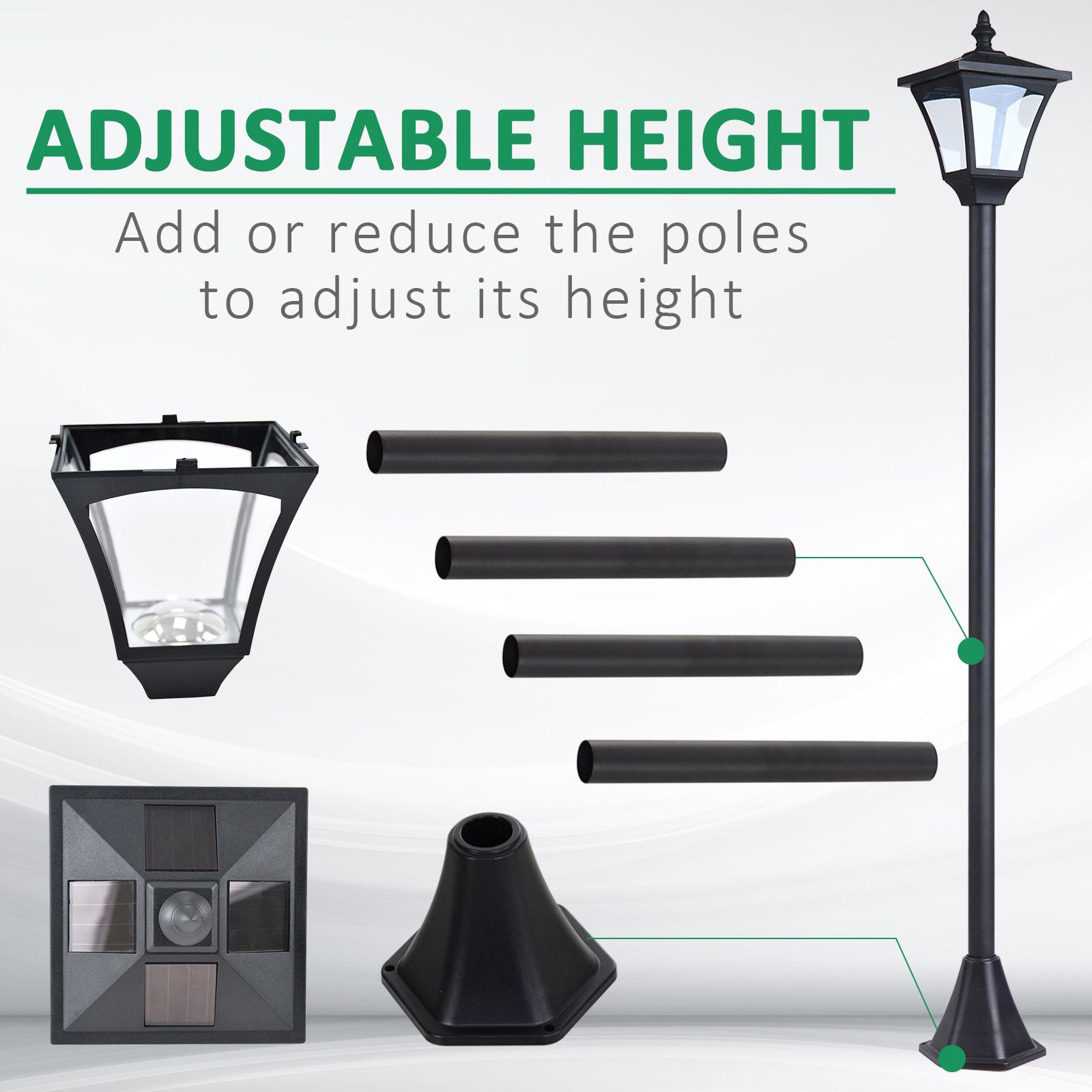 Outsunny Outdoor Solar Powered Post Lamp Sensor Dimmable LED Lantern Bollard Pathway 1.2M Tall â€“ Black