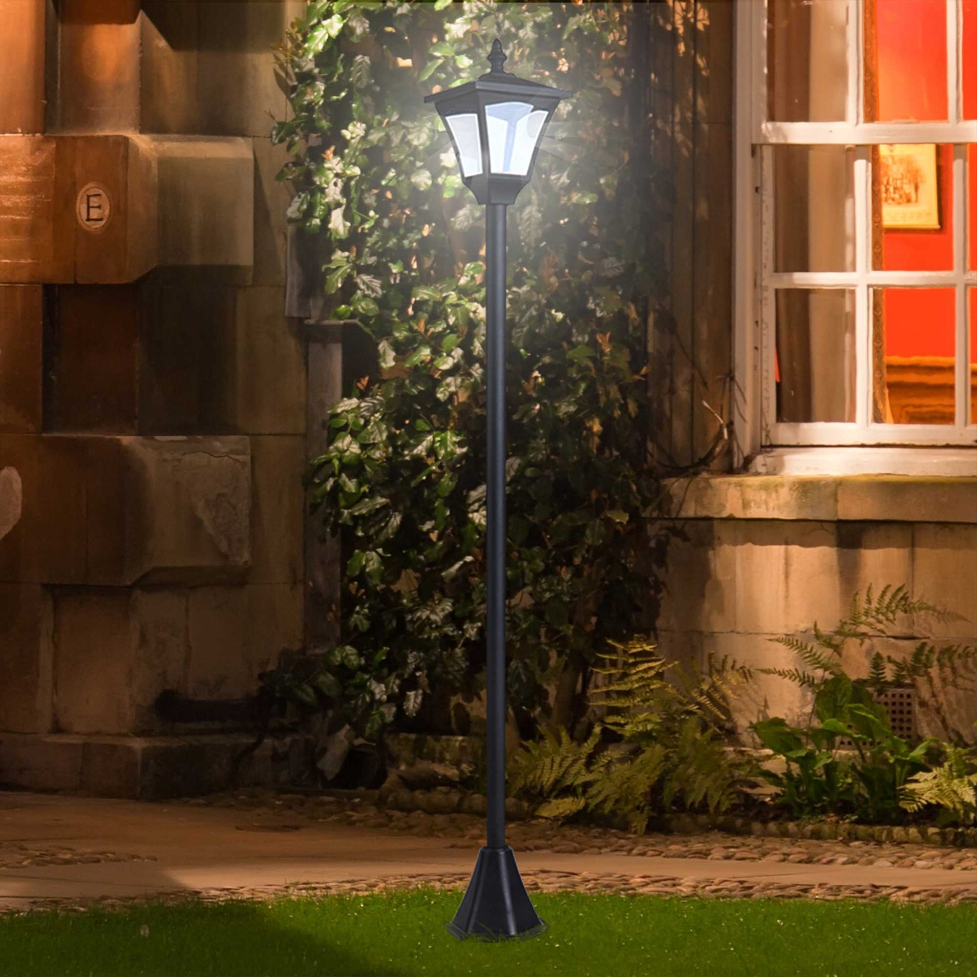 Outsunny Outdoor Solar Powered Post Lamp Sensor Dimmable LED Lantern Bollard Pathway 1.2M Tall â€“ Black