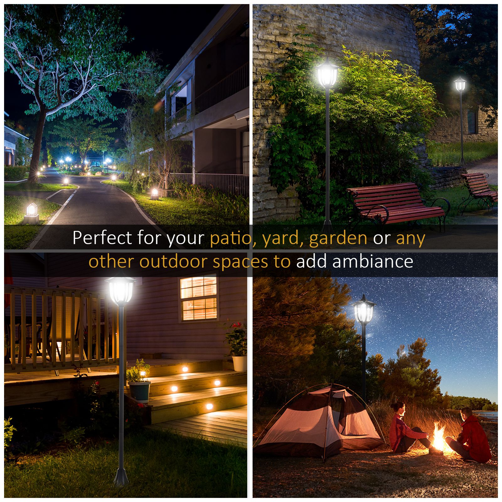 Outsunny Outdoor Solar Powered Post Lamp Sensor Dimmable LED Lantern Bollard Pathway 1.2M Tall â€“ Black
