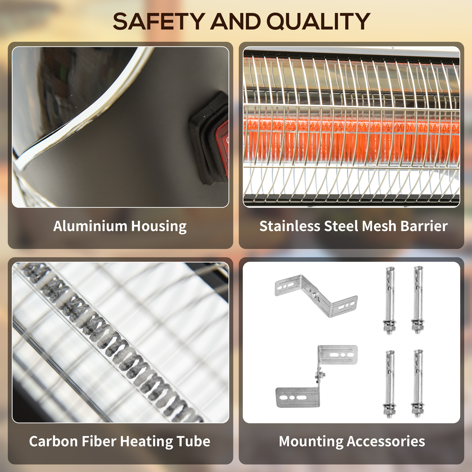 Outsunny Wall Mounted Electric Infrared Patio Heater 2000W, Carbon Fibre with Remote Control, 4 Heat Settings, 24-Hour Timer, Black