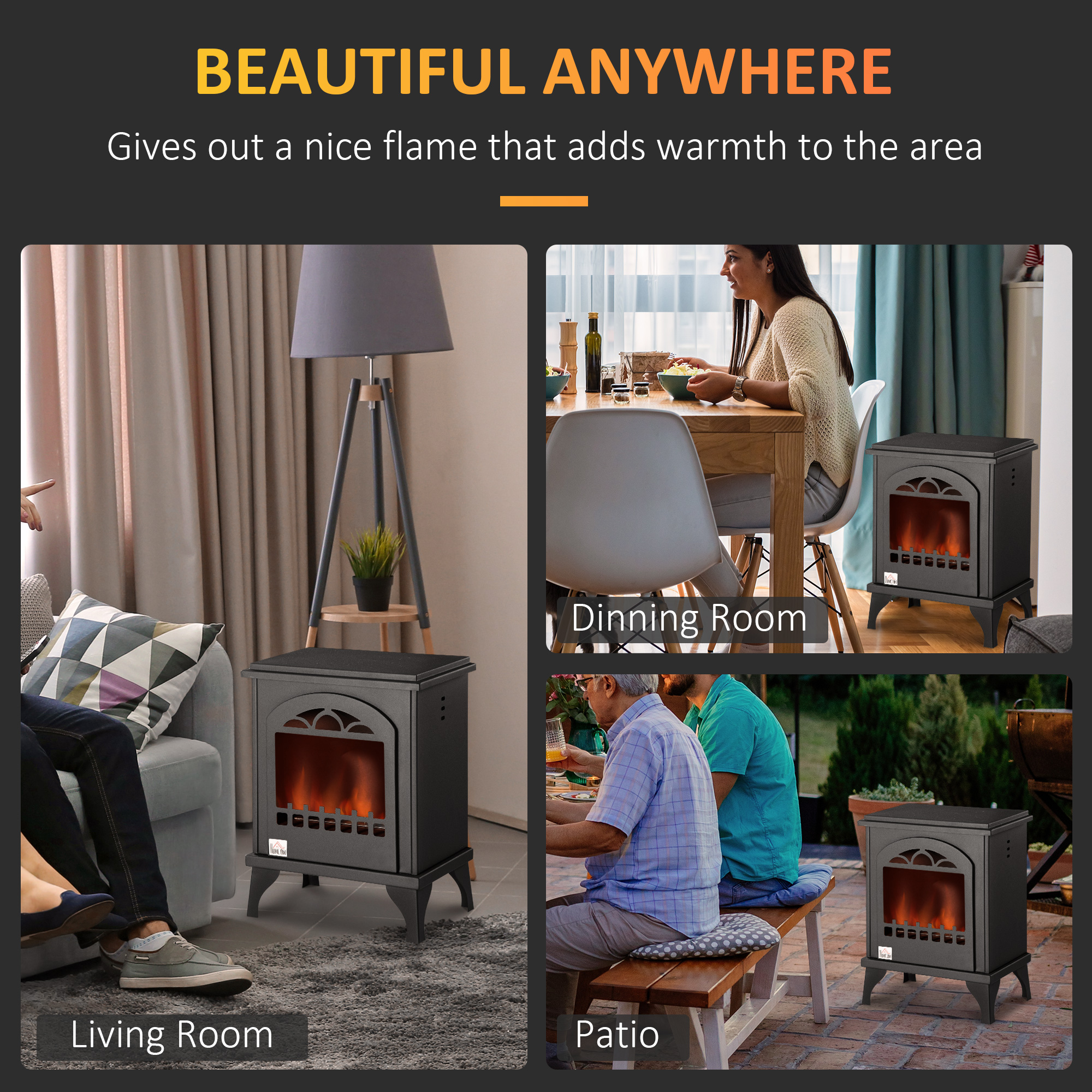 HOMCOM Free Standing Ethanol Fireplace, Bioethanol Heater Stove Fire with 1.5L Tank, 3 Hours Burning Time, Black