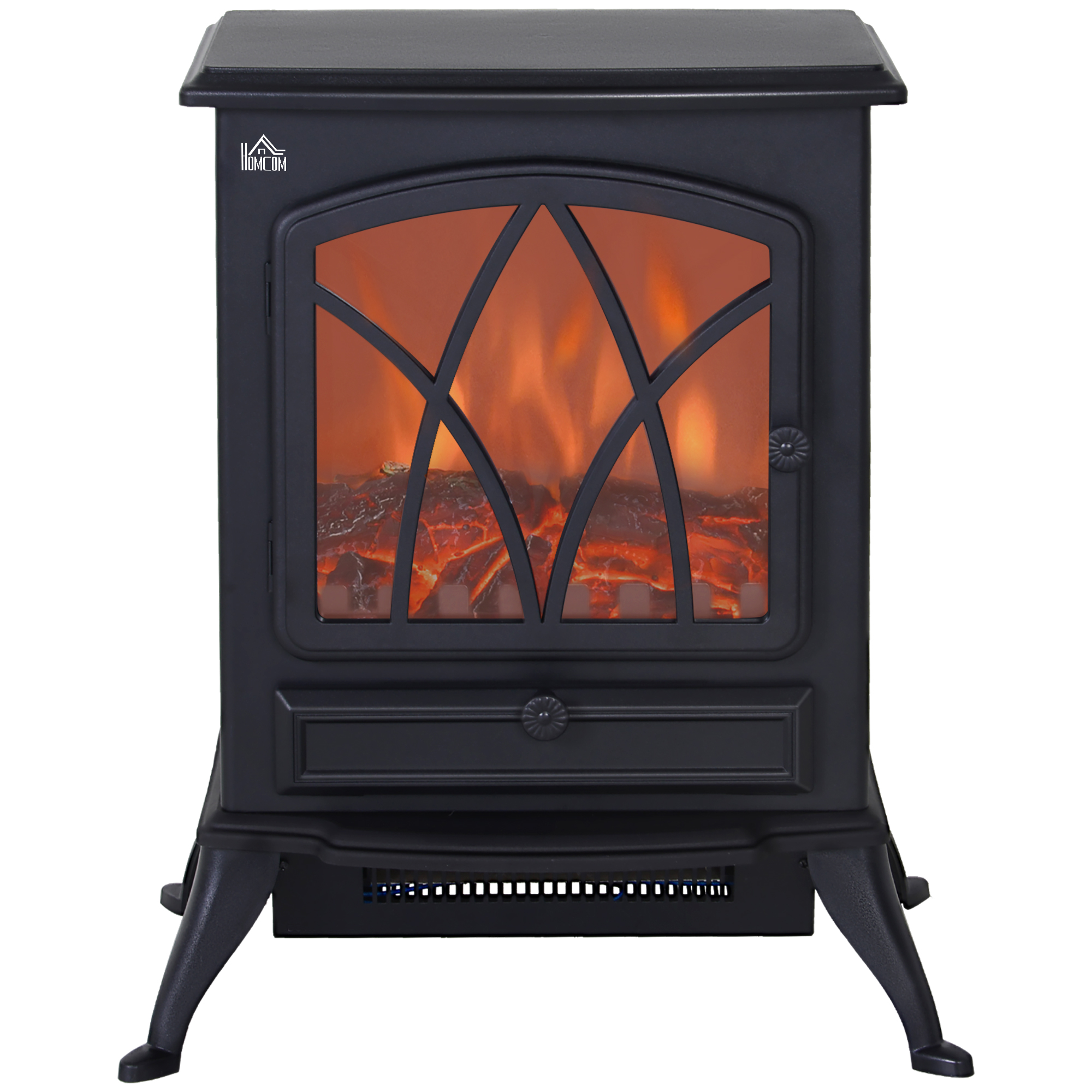 HOMCOM 1850W Flame Effect Electric Free Standing Fireplace Black | Aosom UK