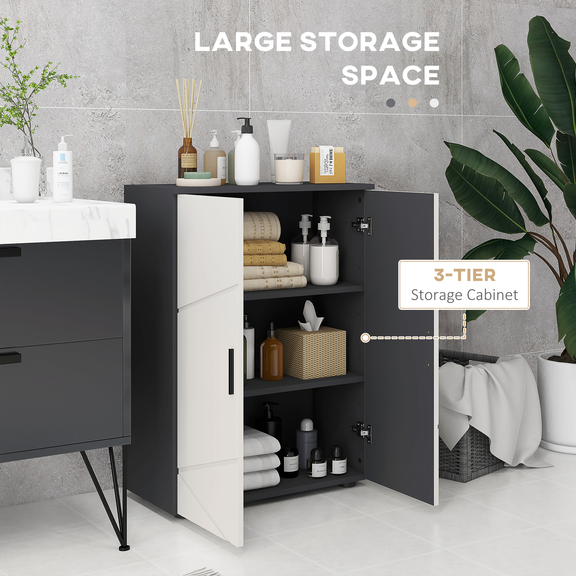 Kleankin Bathroom Storage Cabinet, Compact 2-Door Cupboard with Adjustable Shelves & Soft Close, Grey