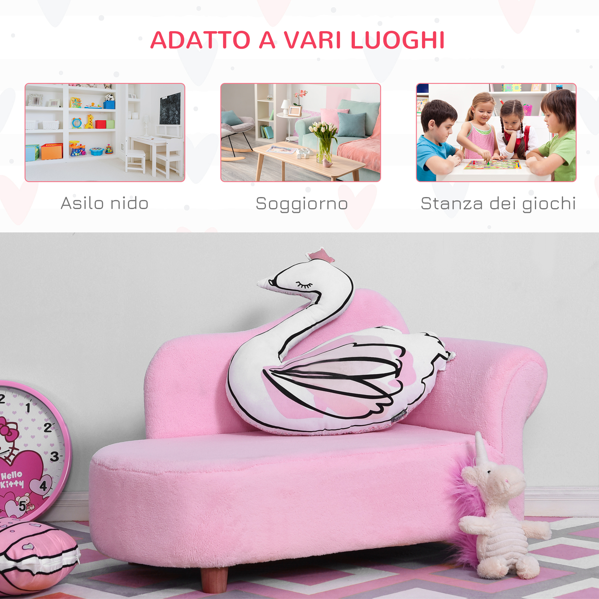 Costzon Divano Per Bambini Con Pouf – Trono Da Principessa Con Decorazione Diamante – In PVC Morbido E Facile Da Pulire – Bianco, Portata 50 Kg - 2