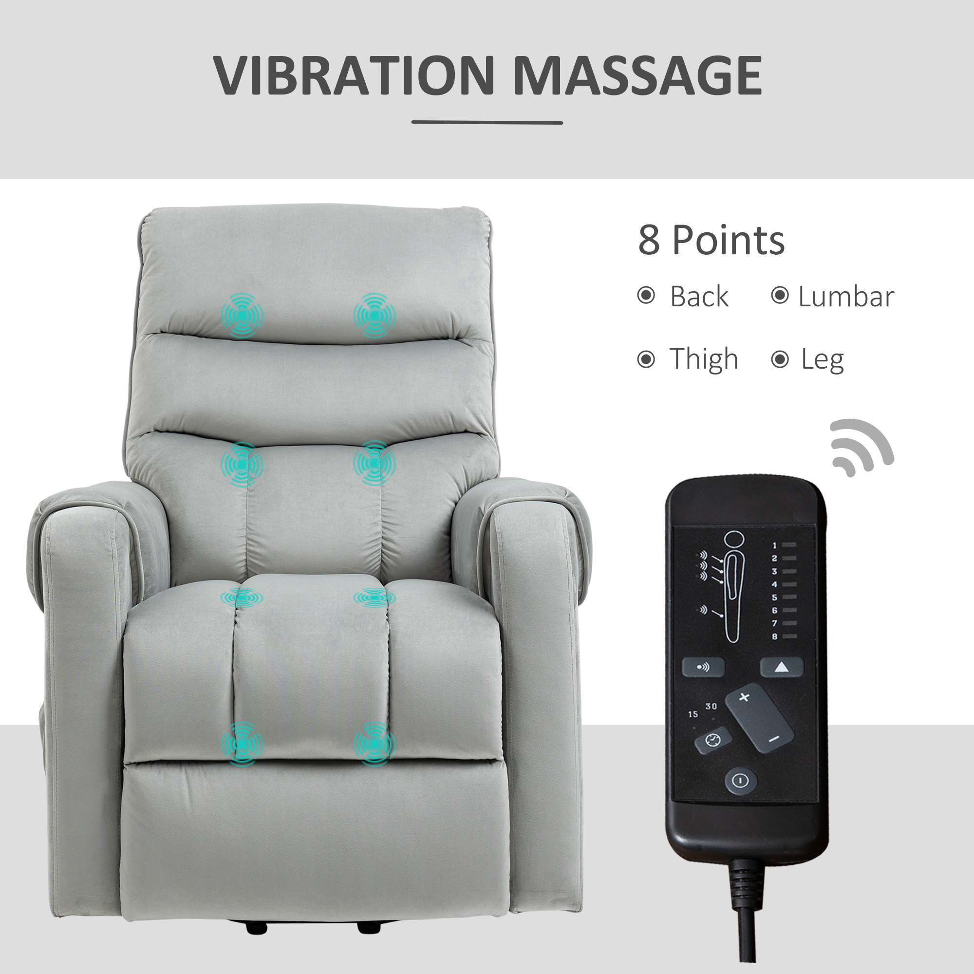 HOMCOM Vibration Massage Rise and Recliner Chair, Electric Power Lift Recliner with Remote Control and Side Pocket, Grey