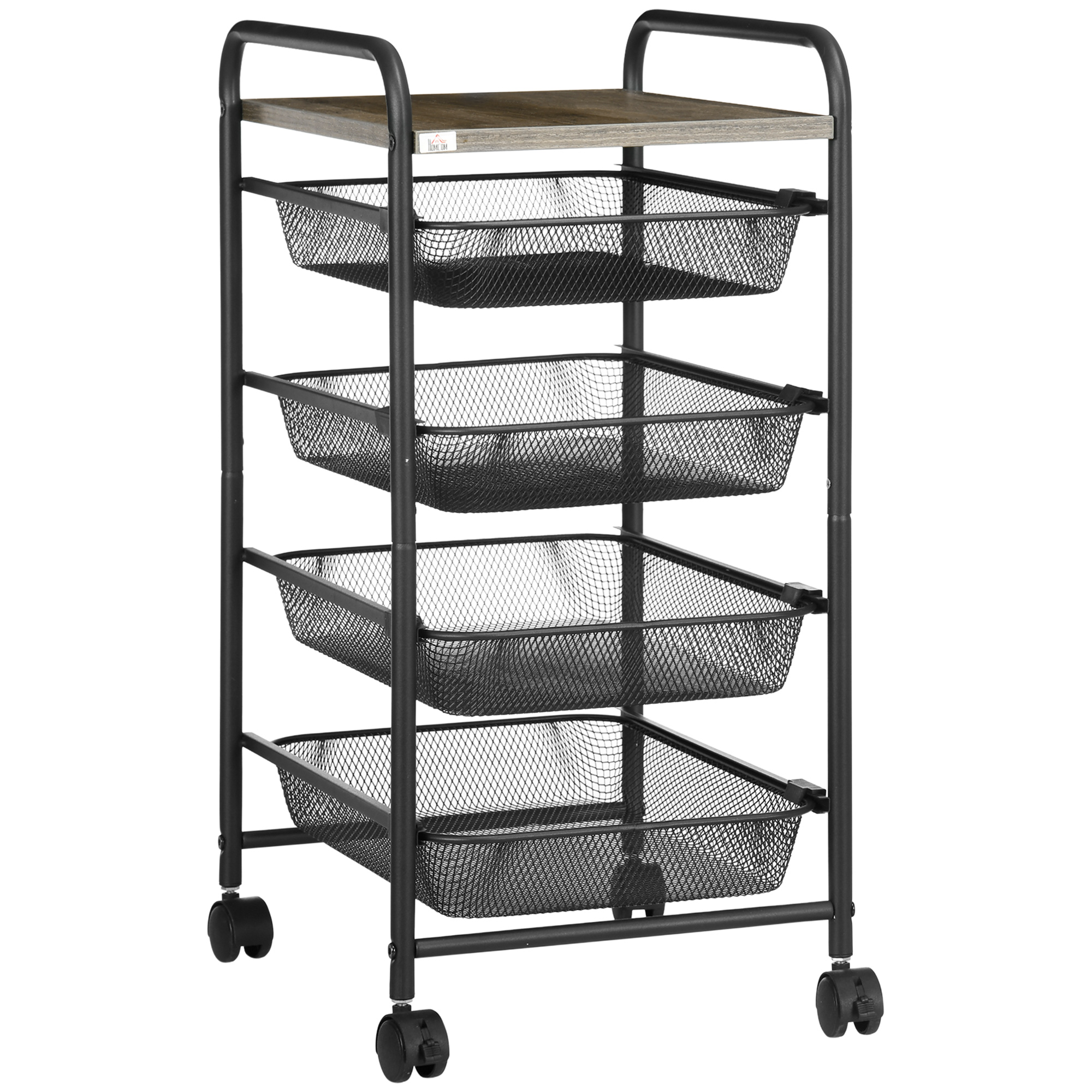 HOMCOM Kitchen Trolley - Storage, Rolling Utility Cart, Mesh Trays - Black  at Aosom IE
