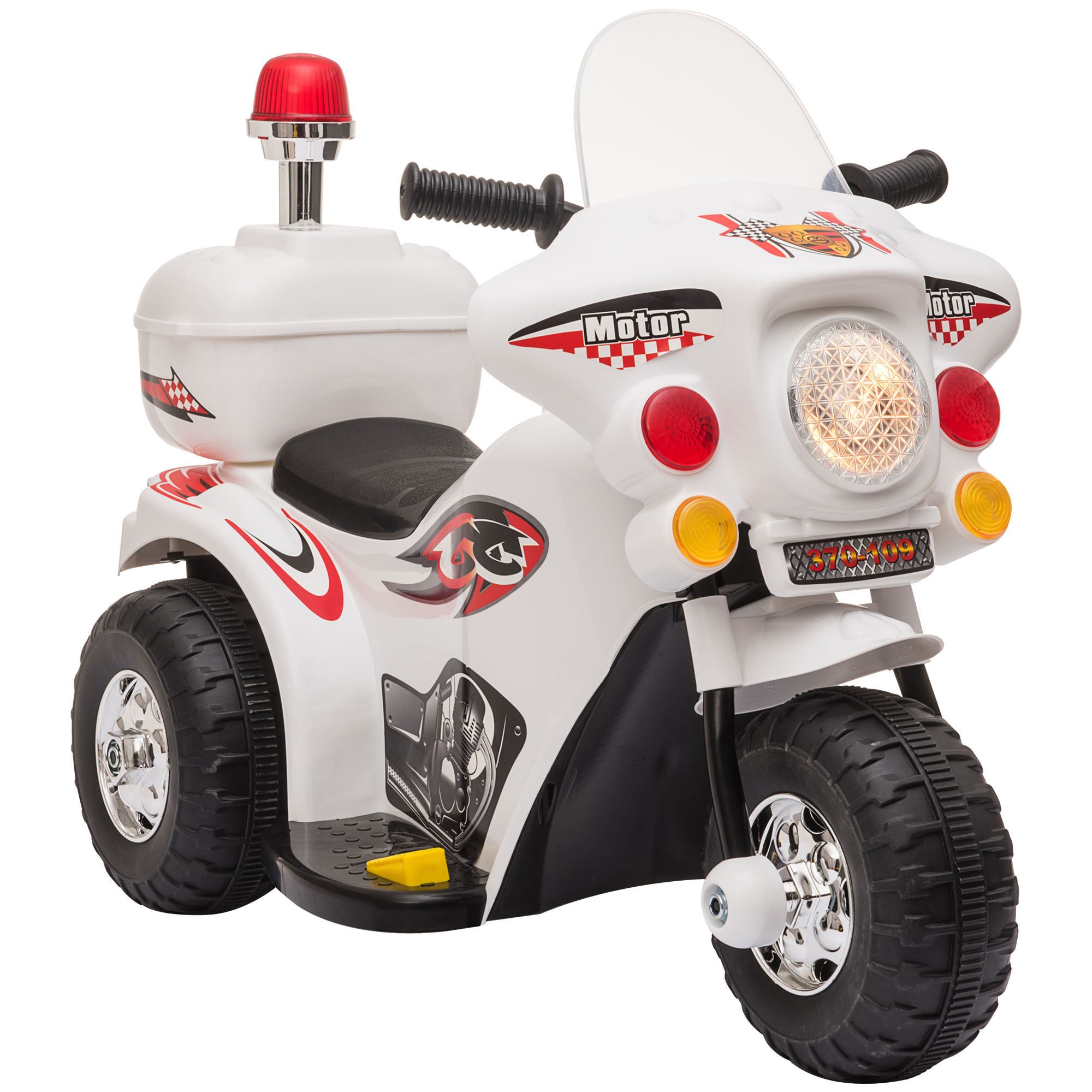 Homcom - Moto électrique pour enfants scooter 3 roues 6 V 3 Km/h effets  lumineux et sonores top case blanc
