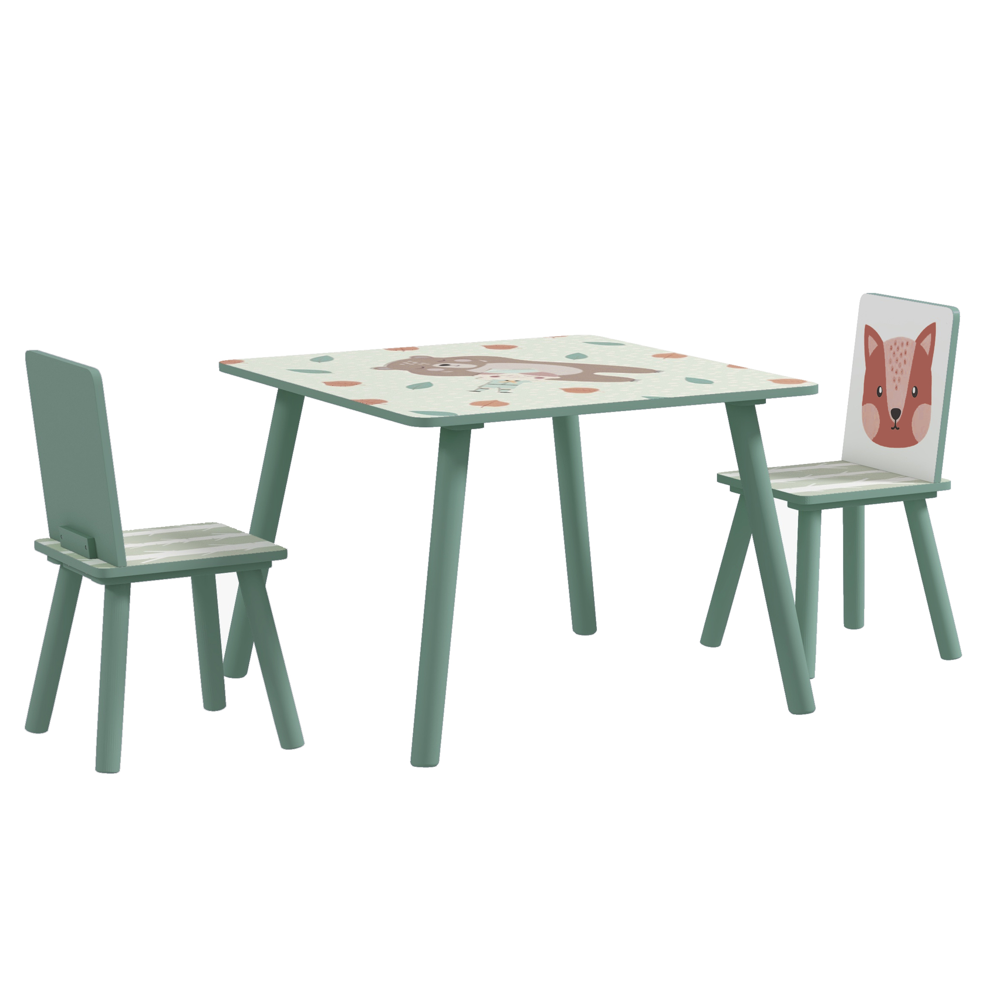 ZONEKIZ Conjunto de Mesa e Cadeiras para Crianças de 3 Peças Mesa Infantil com 2 Cadeiras Conjunto de Móveis para Atividades Verde   Aosom Portugal