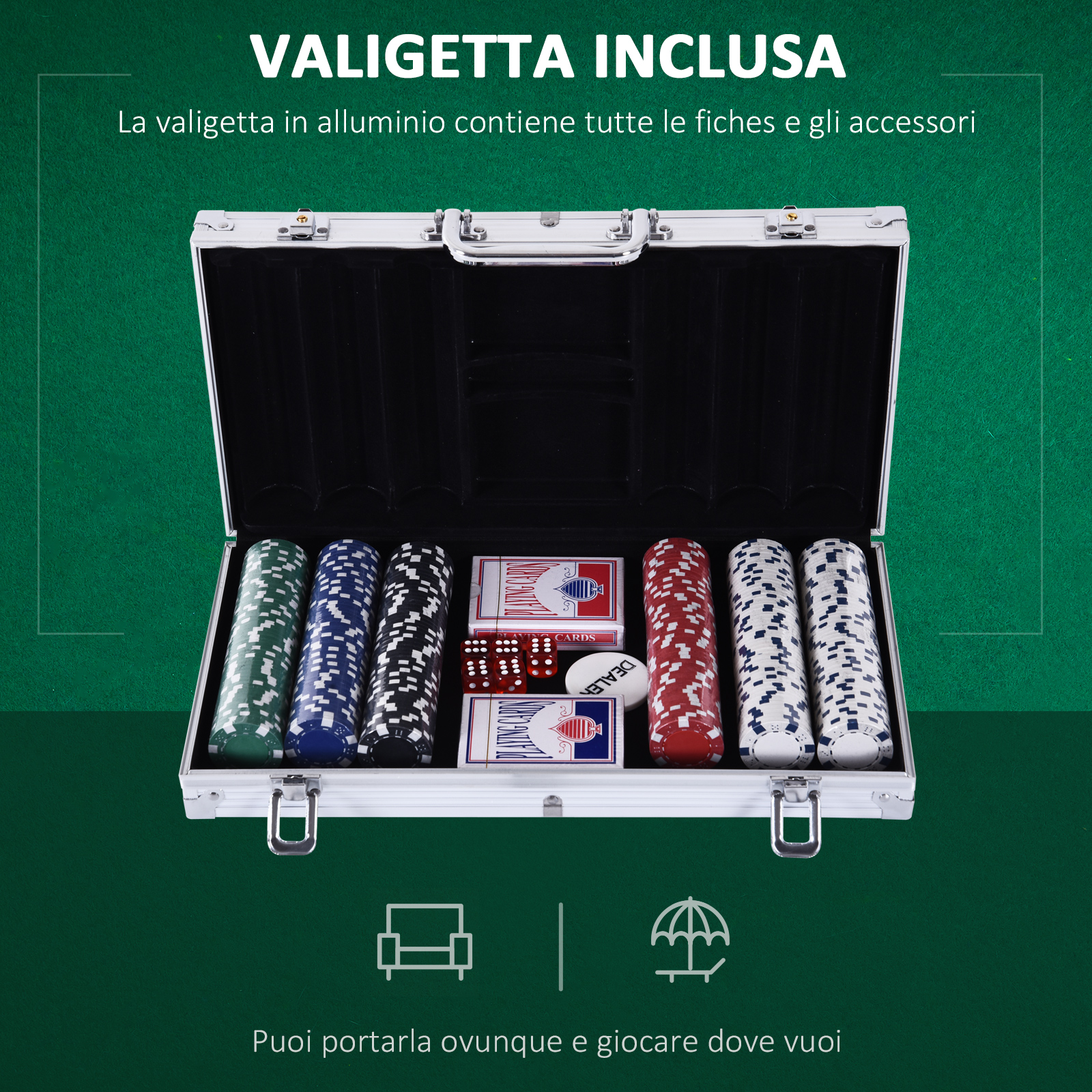 Set Poker Professionale 100 Fiches – Con Scatola Metallo E Scheda Dealer, Per Texas Hold'em E Blackjack