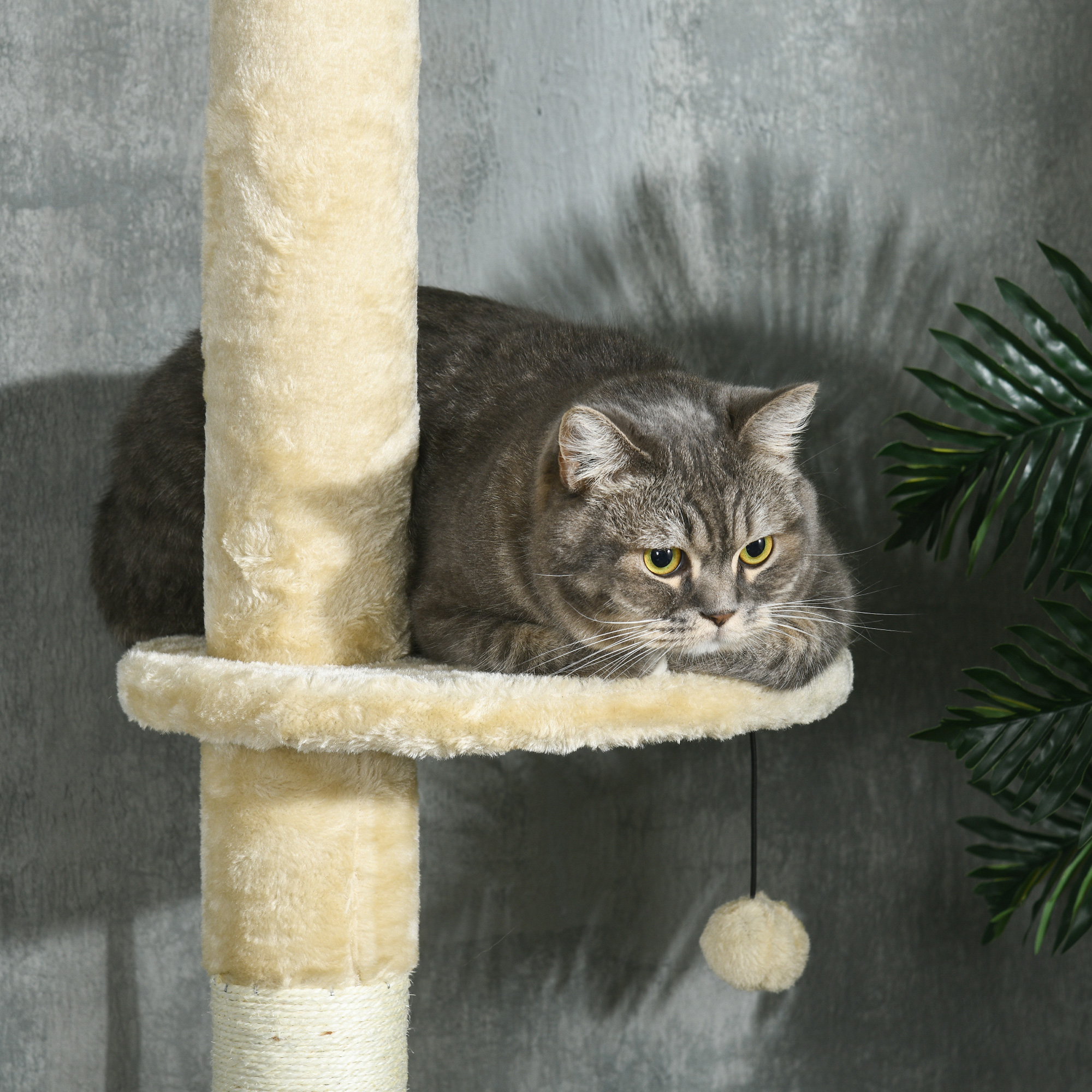 PawHut Cat Tree Tower, 255cm Tall for Indoor Cats, with Scratching Post, Cat House, Platform, Beige