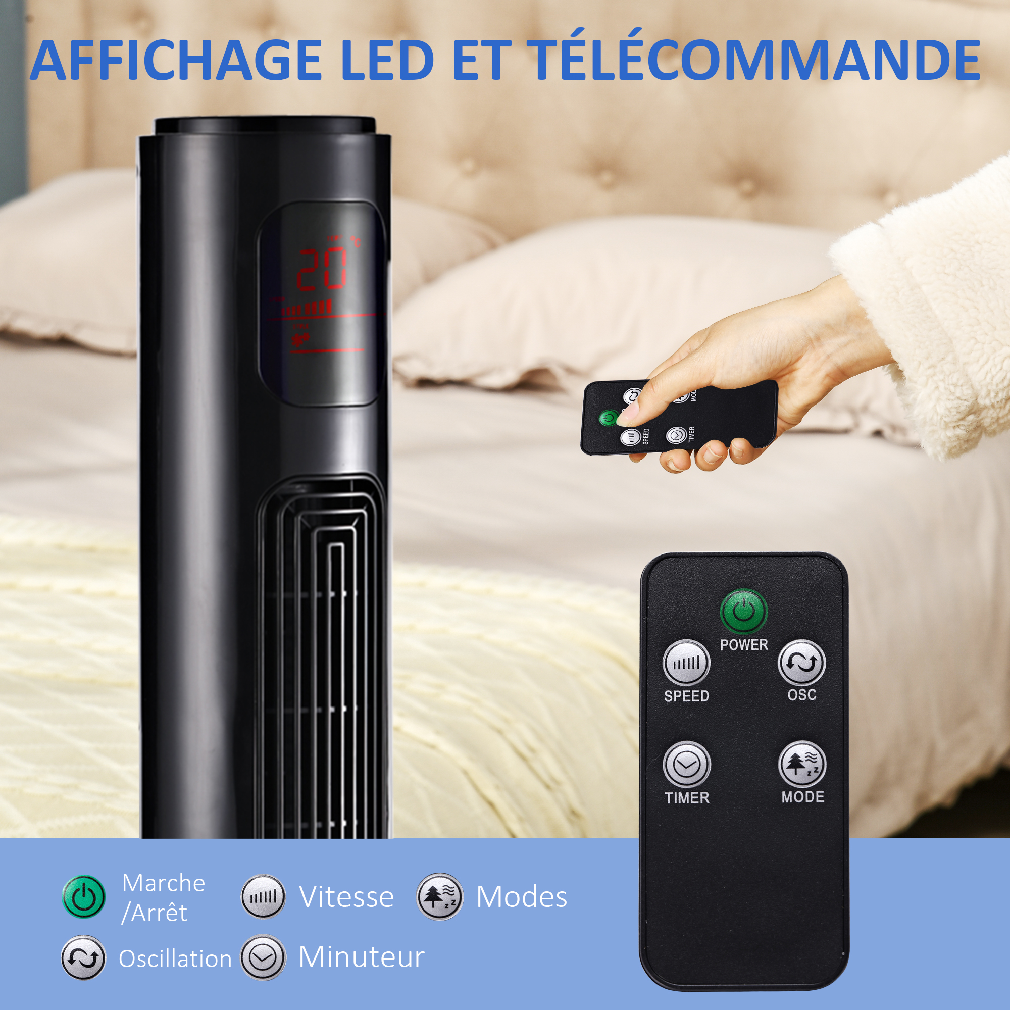 Ventilateur Colonne Ionique Orbegozo TWM 1015 - Télécommande, 3 Vitesses, Minuterie 12h