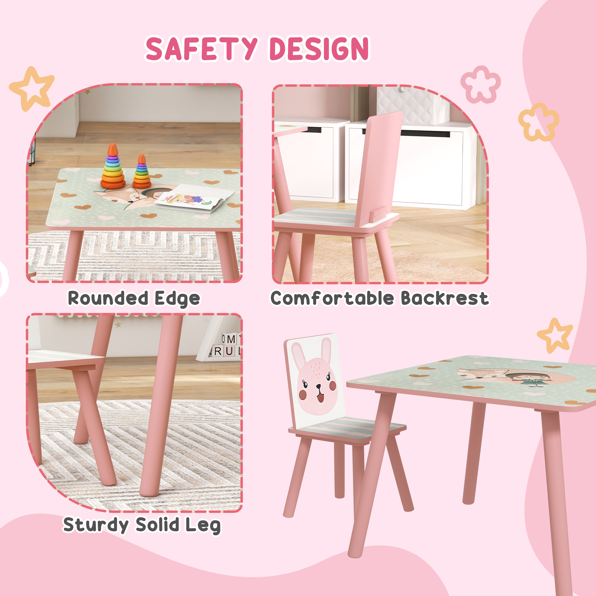 ZONEKIZ Toddler Desk and Chair Set, Kids Activity Table with Two Chairs, Furniture for Ages 3-6, Pink