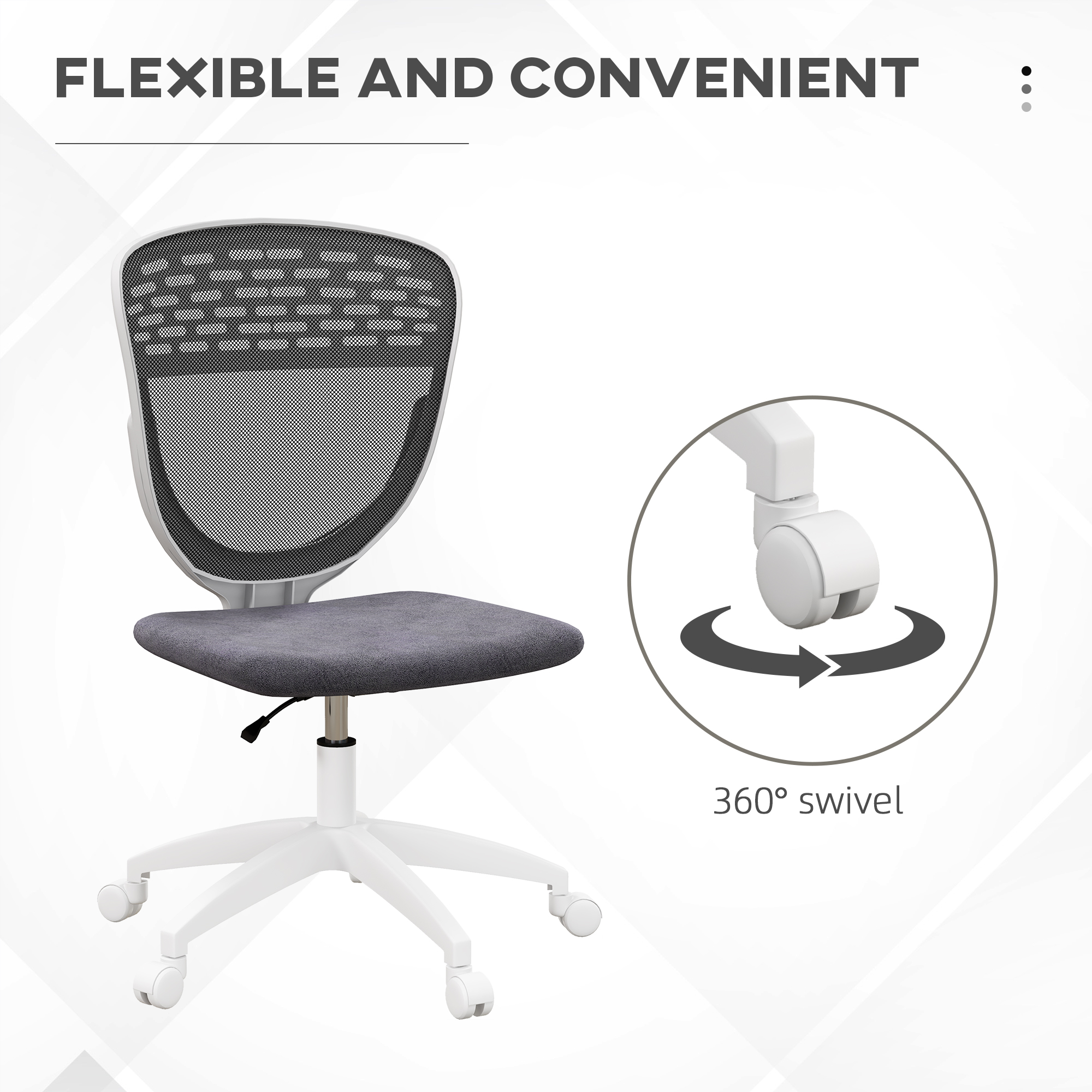 Vinsetto Ergonomic Office Chair, Armless Mesh Back, Height Adjustable, with Swivel Wheels, Grey