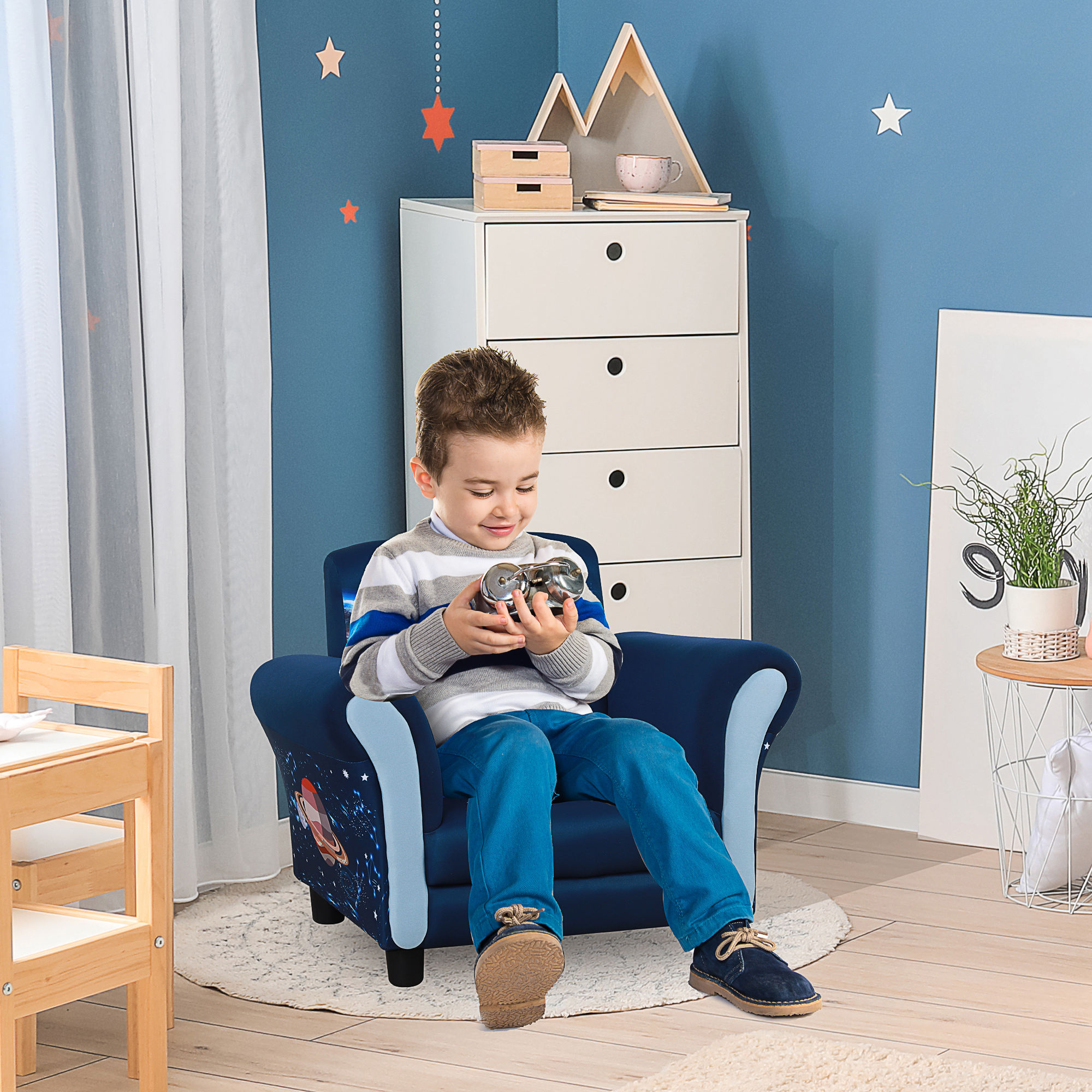 HOMCOM Kids Armchair, Mini Sofa Chair with Armrest, Comfortable, 59.5 x 43 x 46.5cm, Blue