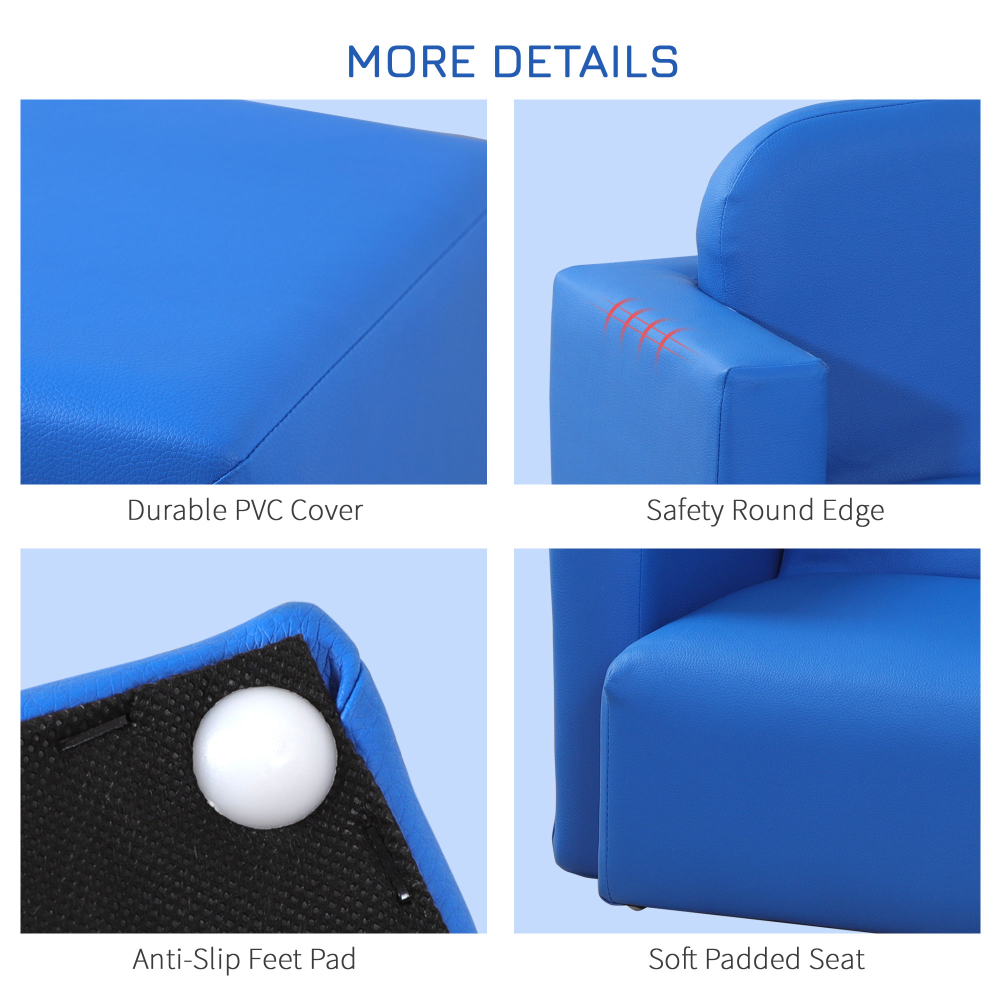 HOMCOM Toddler 2-in-1 Sofa Chair for Playroom, Comfortable Child's Armchair for Relaxation & Play, Blue