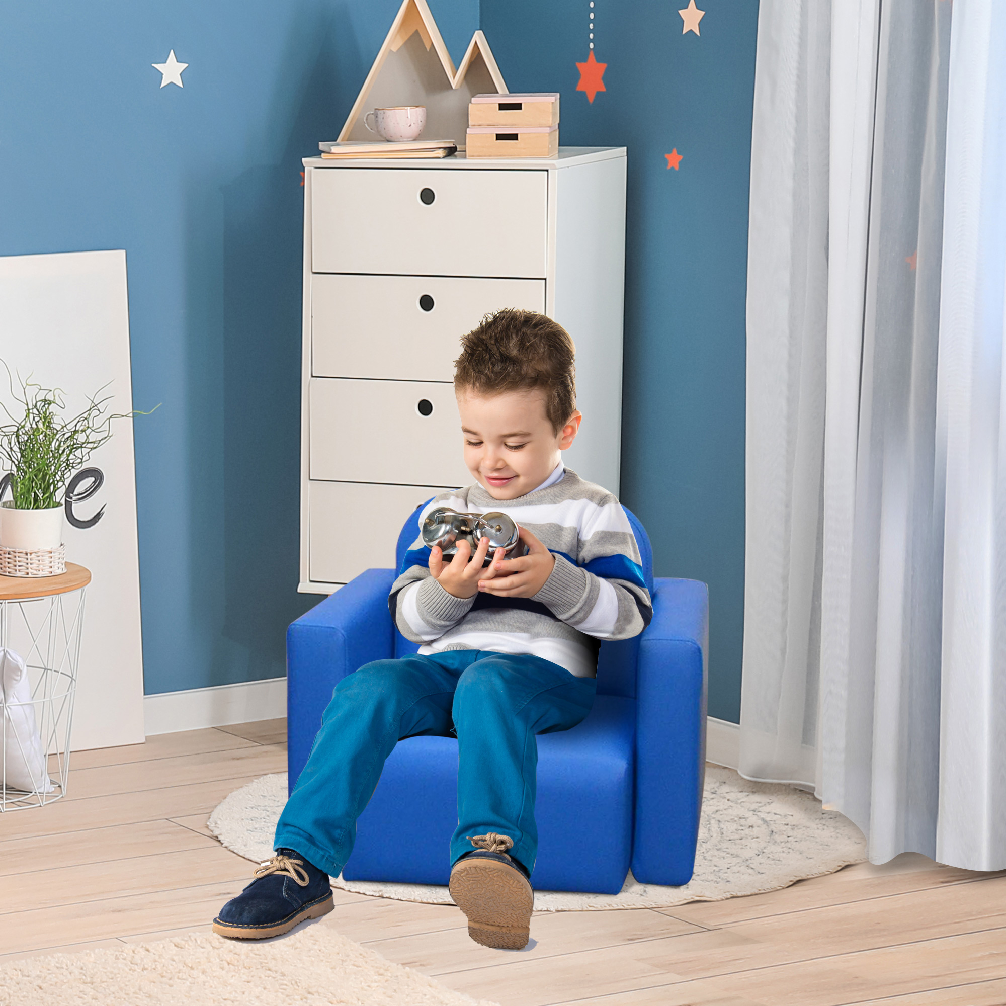 HOMCOM Toddler 2-in-1 Sofa Chair for Playroom, Comfortable Child's Armchair for Relaxation & Play, Blue