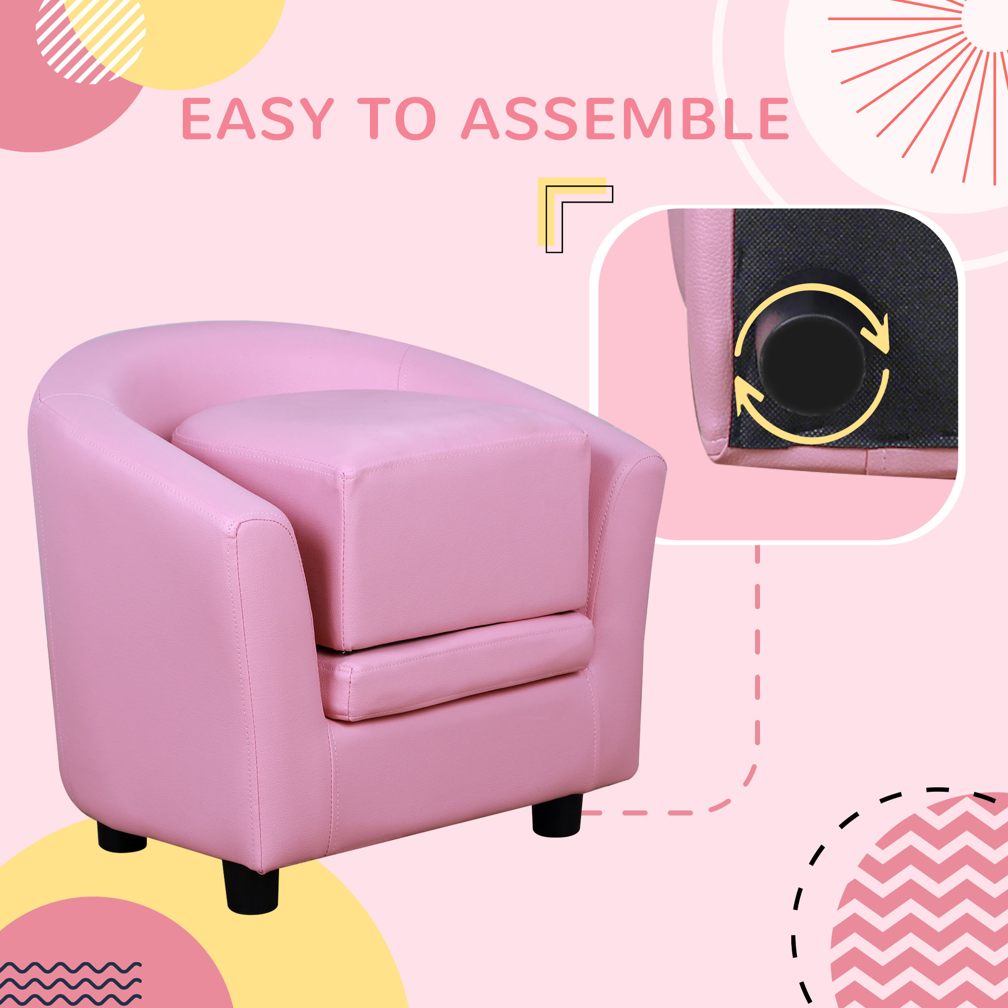 HOMCOM Children's Mini Sofa with Footstool, Thick Padding, Anti-slip Feet, 30 x 28 x 21cm, Pink