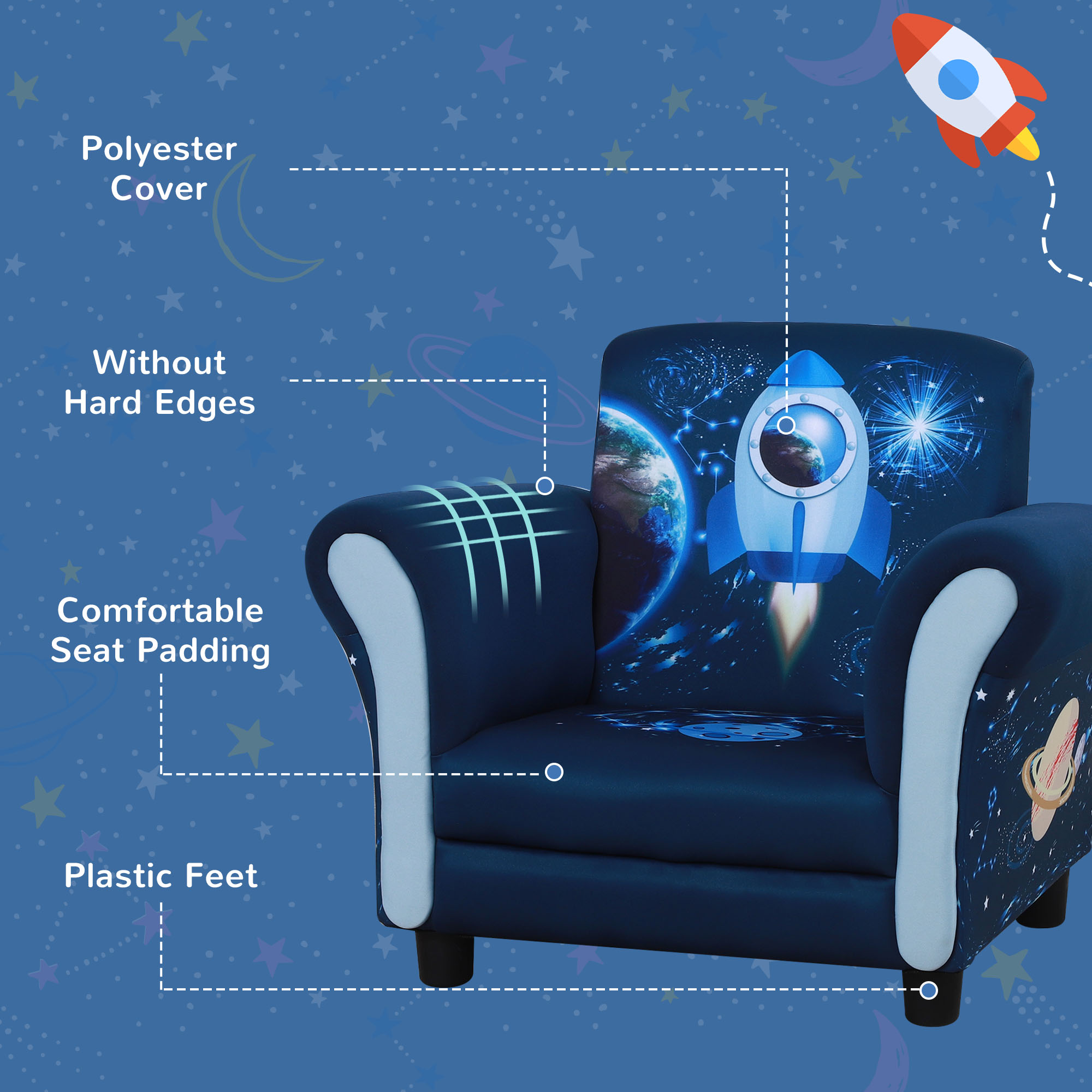 HOMCOM Kids Armchair, Mini Sofa Chair with Armrest, Comfortable, 59.5 x 43 x 46.5cm, Blue