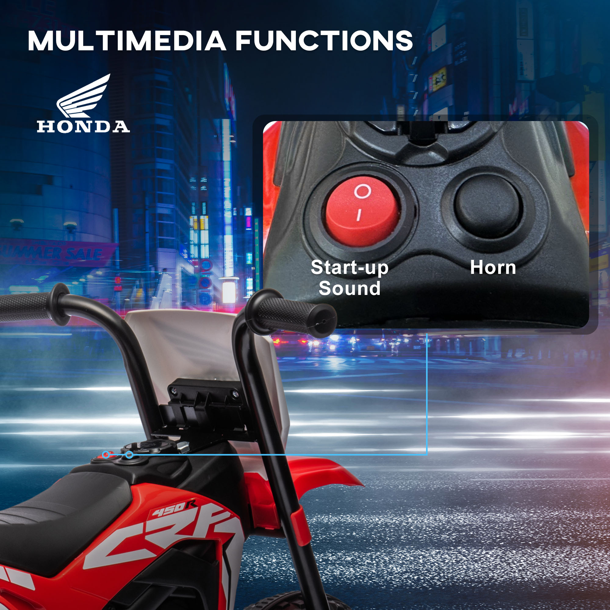 HOMCOM 6V Kids Motorbike, 3 Wheels Kids Electric Bike with Horn, Startup Sound for Ages 18-36 Months - Red
