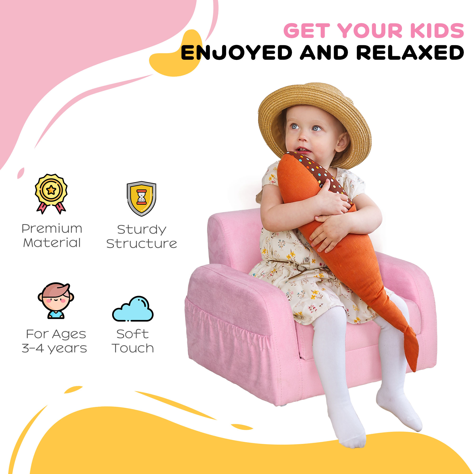 HOMCOM Kids 2 In 1 Armchair Sofa Bed, Fold Out, Padded Wood Frame, Bedroom Furniture, Pink