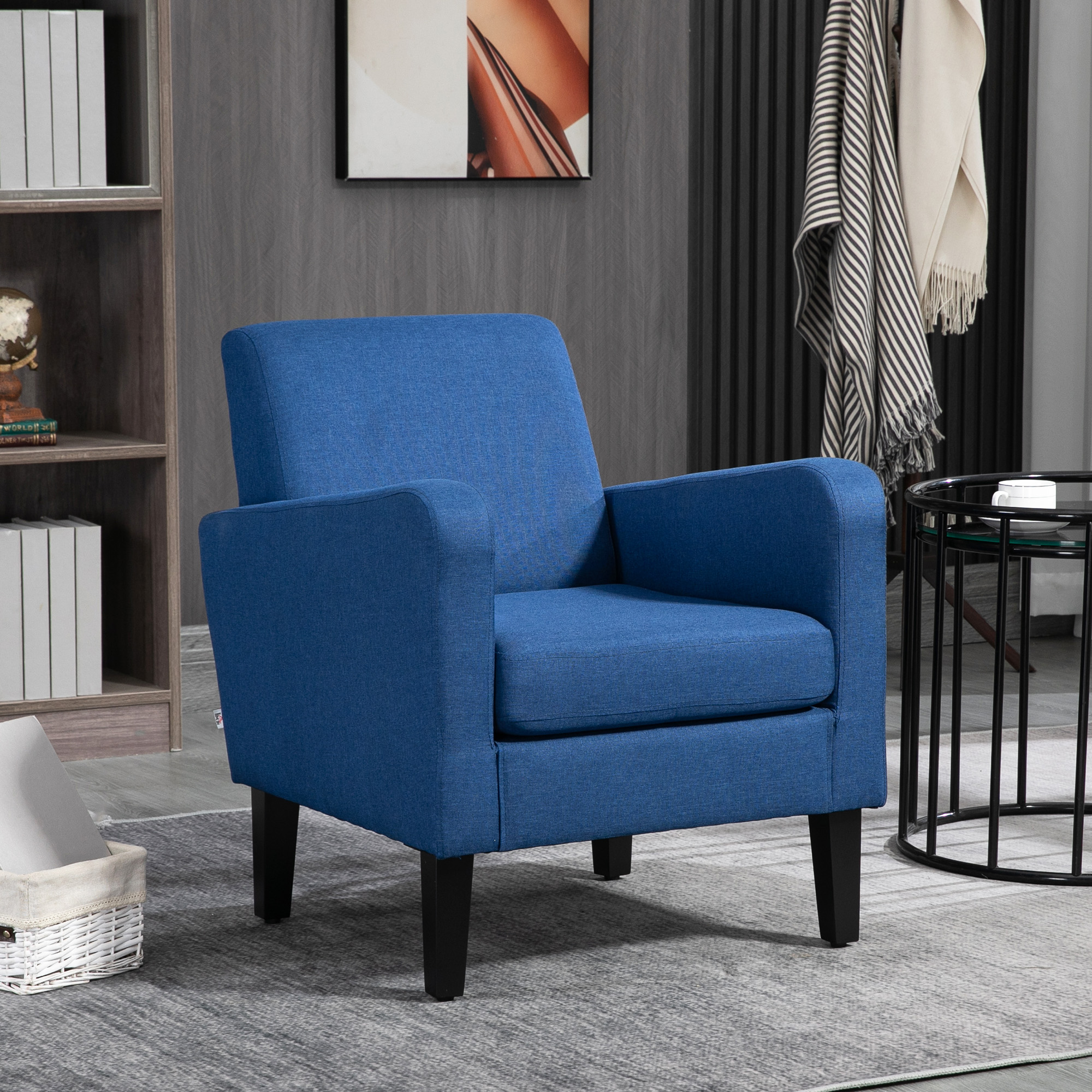 HOMCOM Linen-Look Boxy Armchair Blue
