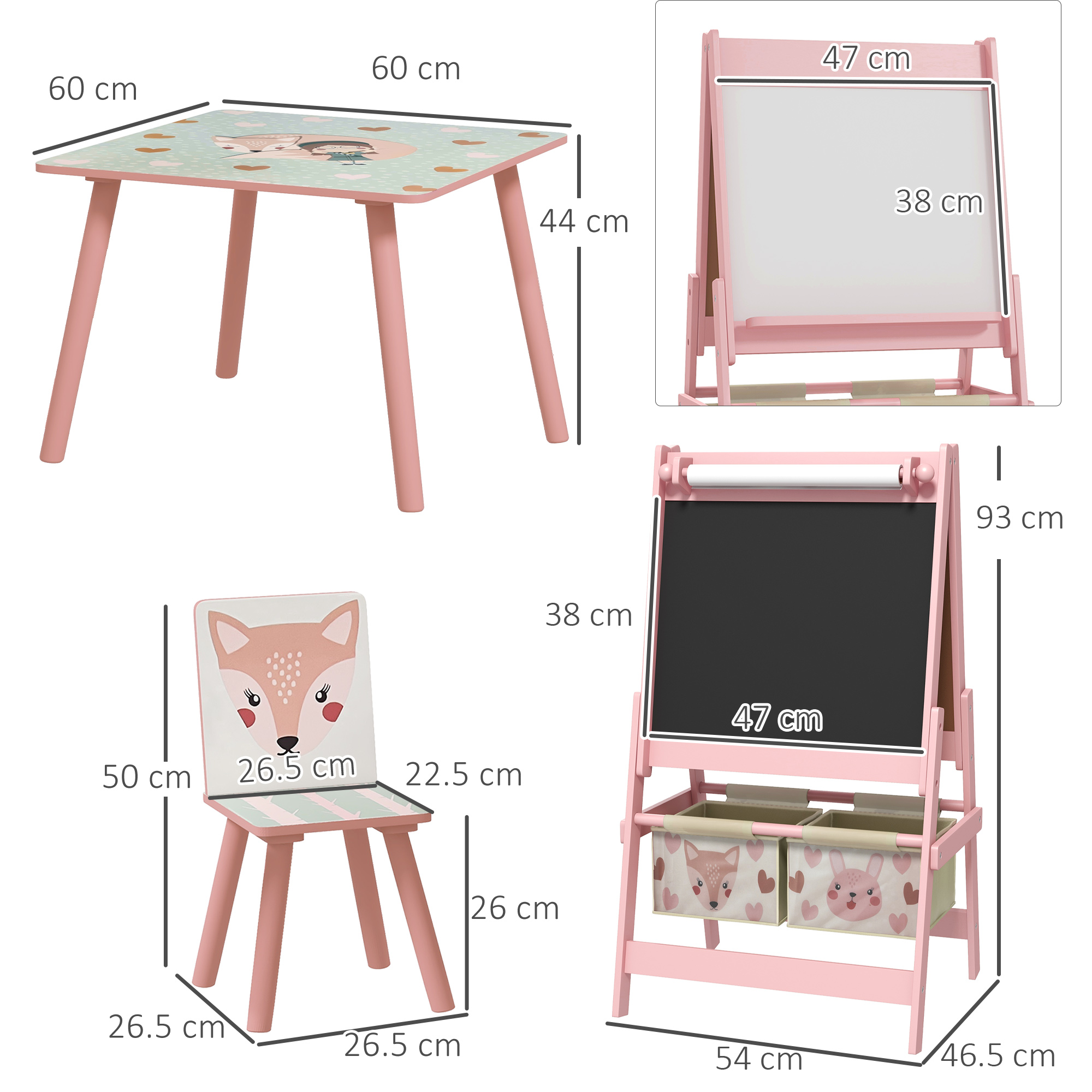 ZONEKIZ Multi-Activity Kids Table and Chair Set with Easel, Paper Roll, and Storage, Children's Furniture, Pink
