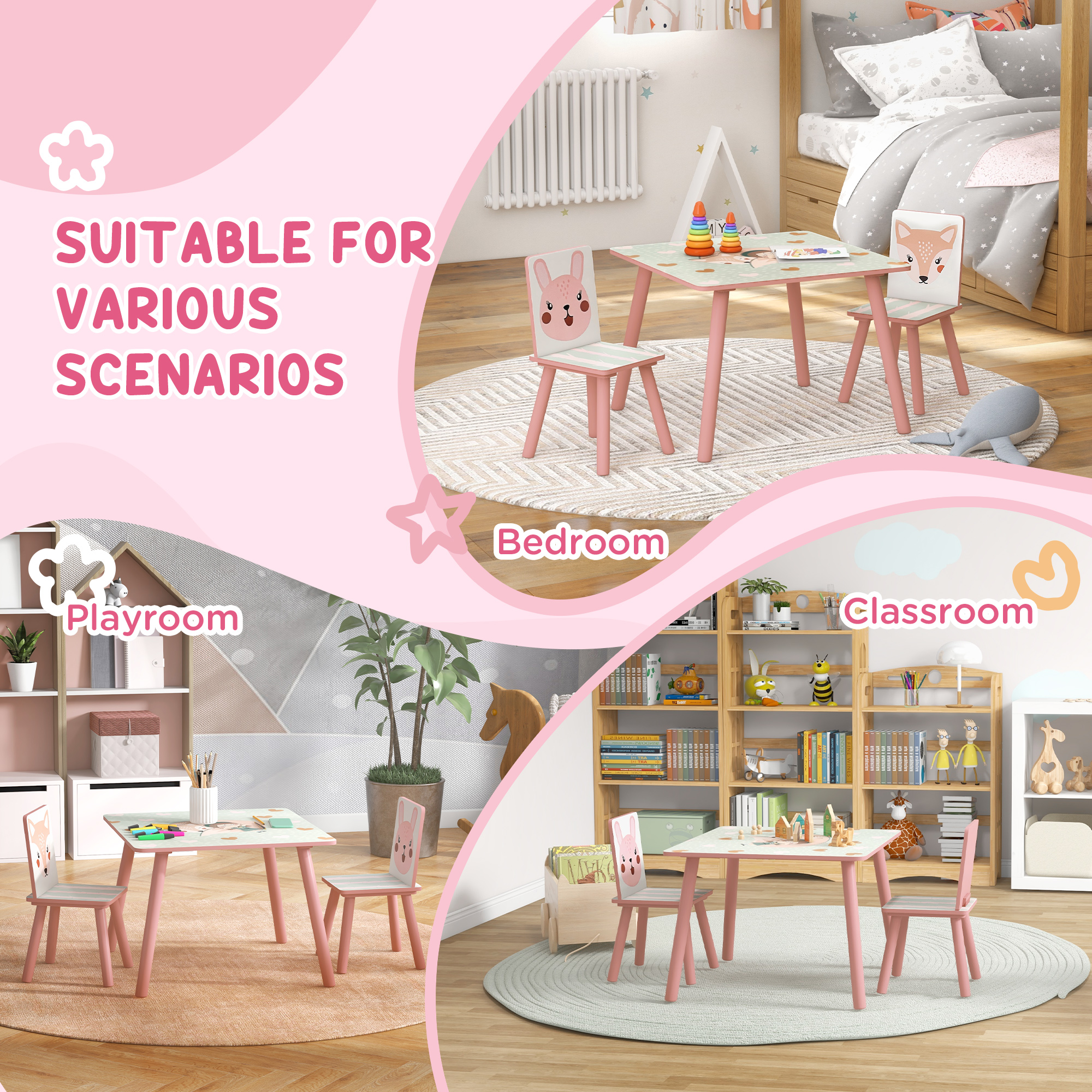 ZONEKIZ Multi-Activity Kids Table and Chair Set with Easel, Paper Roll, and Storage, Children's Furniture, Pink