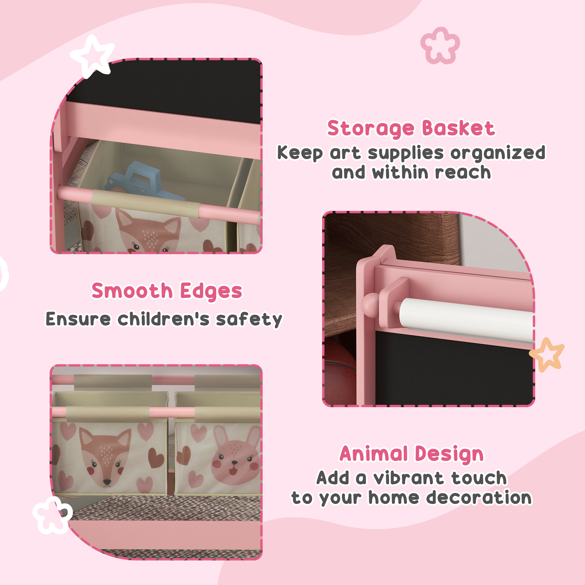 ZONEKIZ Multi-Activity Kids Table and Chair Set with Easel, Paper Roll, and Storage, Children's Furniture, Pink