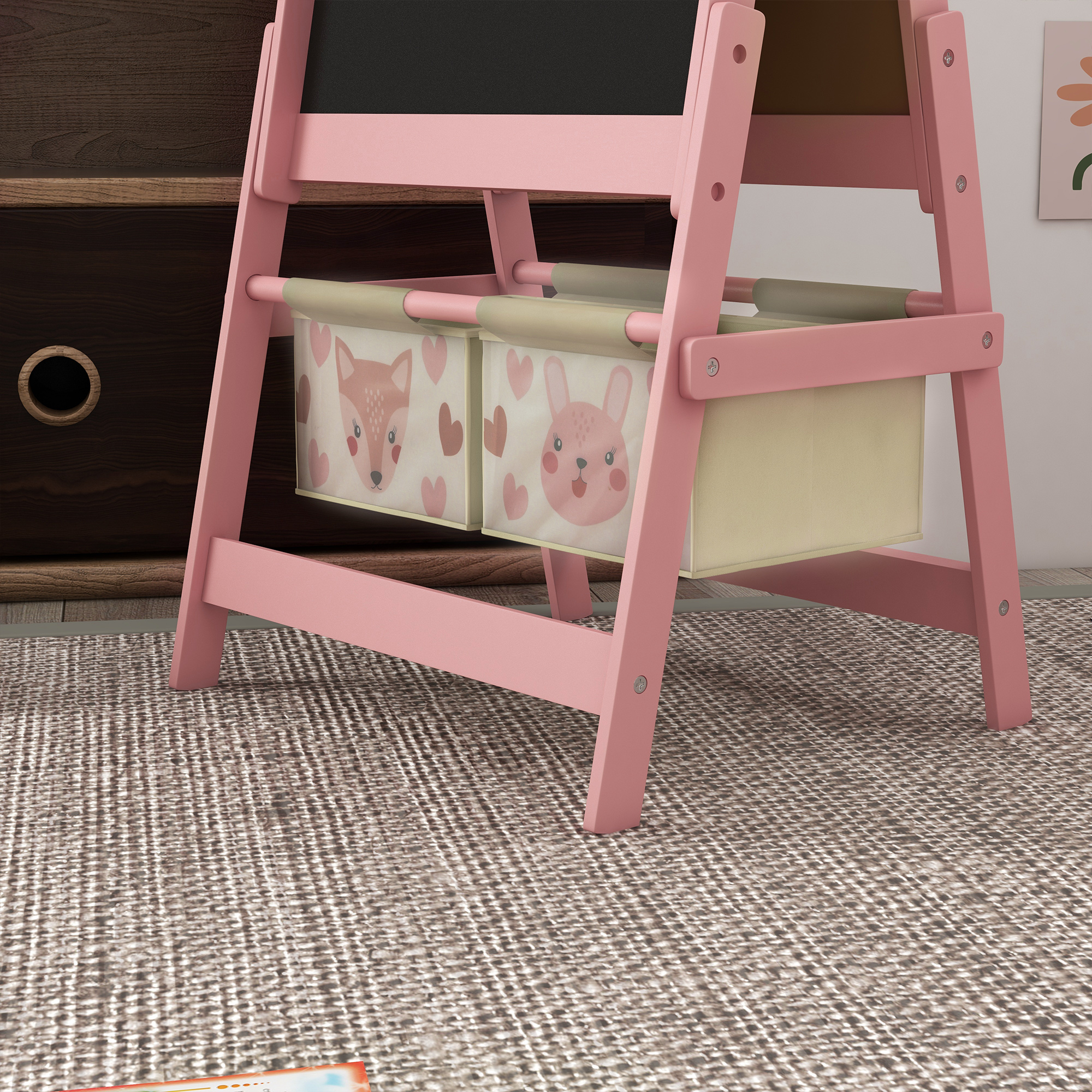 ZONEKIZ Multi-Activity Kids Table and Chair Set with Easel, Paper Roll, and Storage, Children's Furniture, Pink