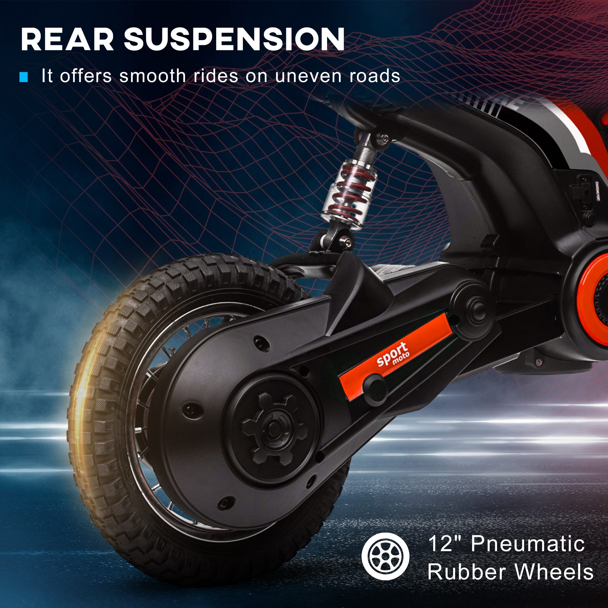 HOMCOM 24V Electric Motorbike, Dirt Bike with Twist Grip Throttle, Music Horn, 12" Pneumatic Tyres, 16 Km/h Max. Speed, Red