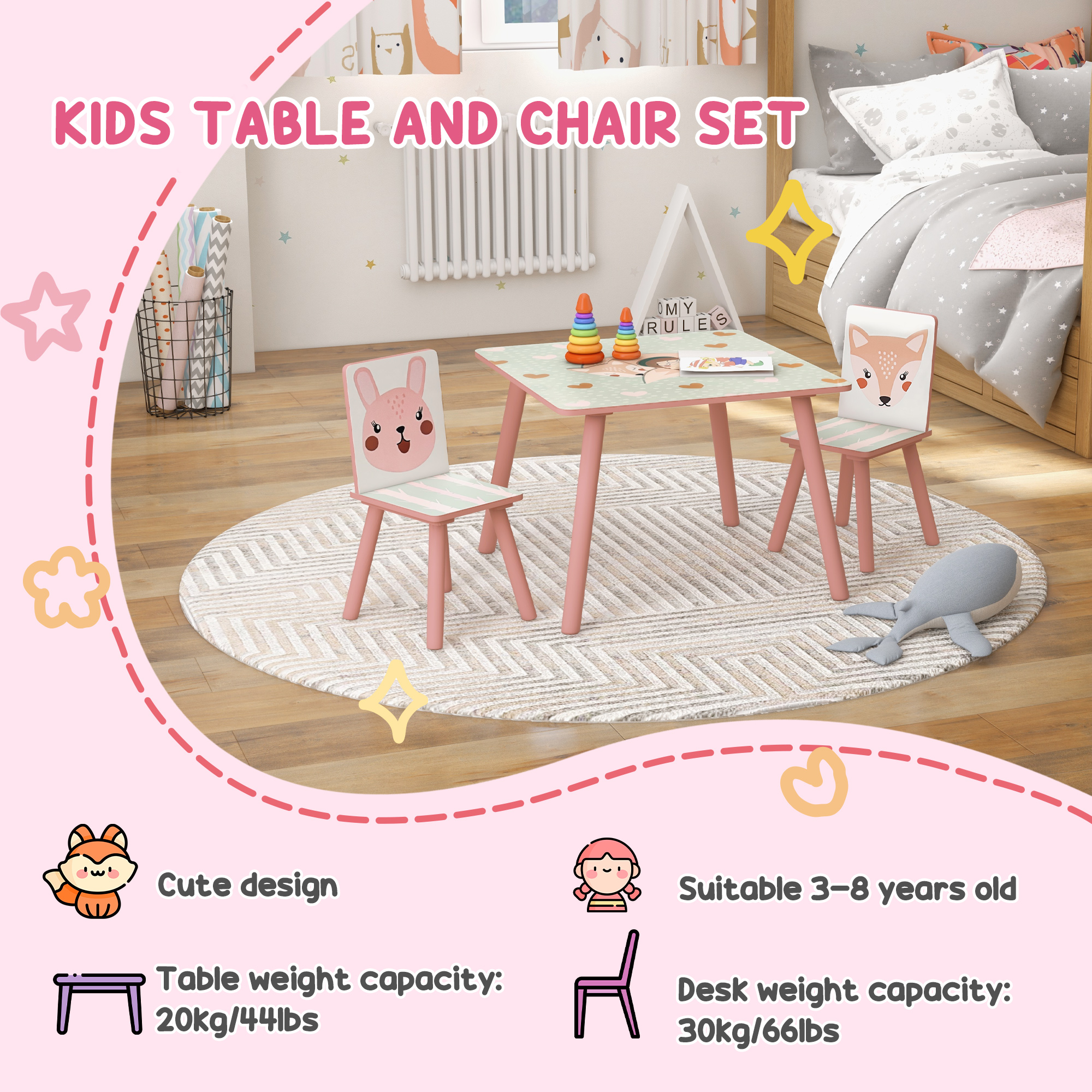 ZONEKIZ Multi-Activity Kids Table and Chair Set with Easel, Paper Roll, and Storage, Children's Furniture, Pink