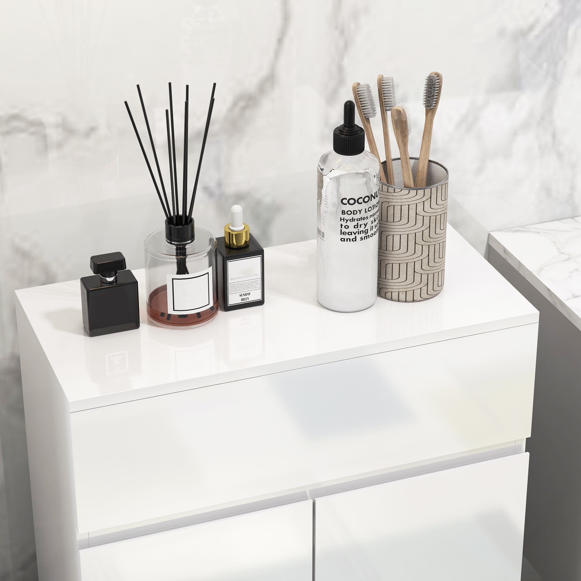 Kleankin Freestanding High Gloss Bathroom Cabinet, Storage Cupboard with Drawer and Adjustable Shelf, White