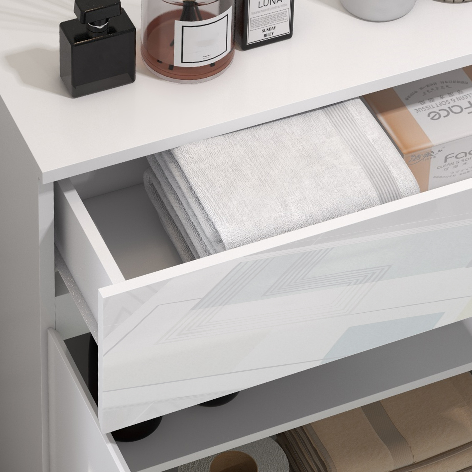 Kleankin Freestanding High Gloss Bathroom Cabinet, Storage Cupboard with Drawer and Adjustable Shelf, White