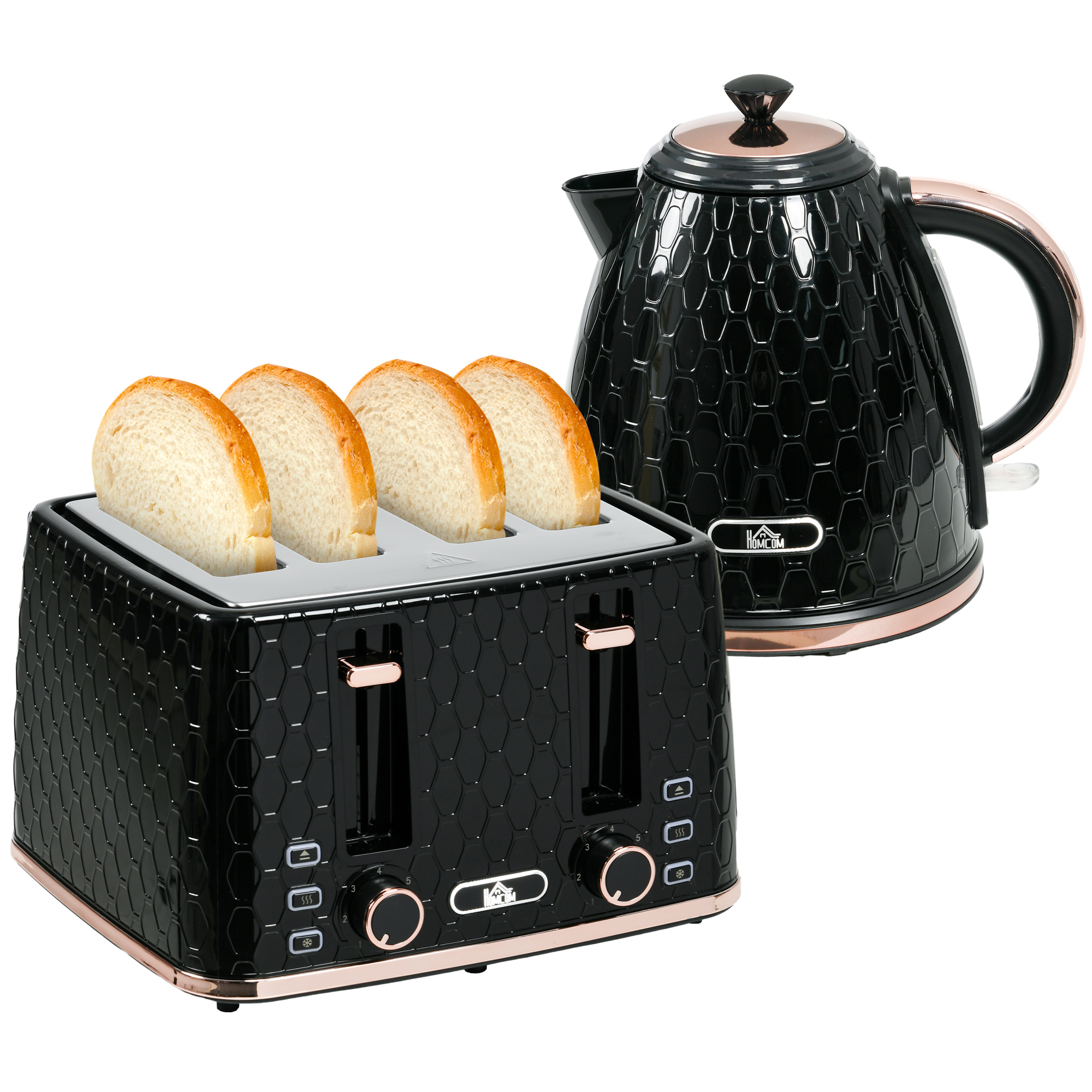 HOMCOM Kettle and Toaster Set 1.7L Fast Boil Kettle & 2 Slice