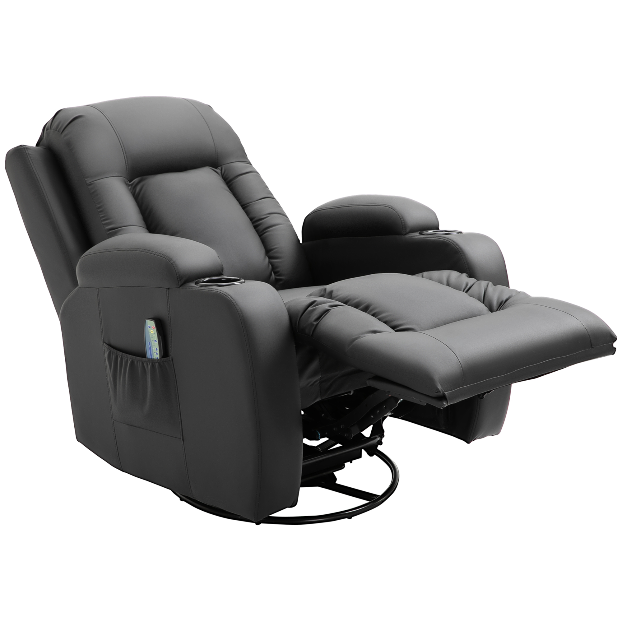 HOMCOM Sillón de Masaje Reclinable con 8 Puntos de Masaje Función de Calefacción Giratorio Mando a Distancia 85x94x104 cm Negro