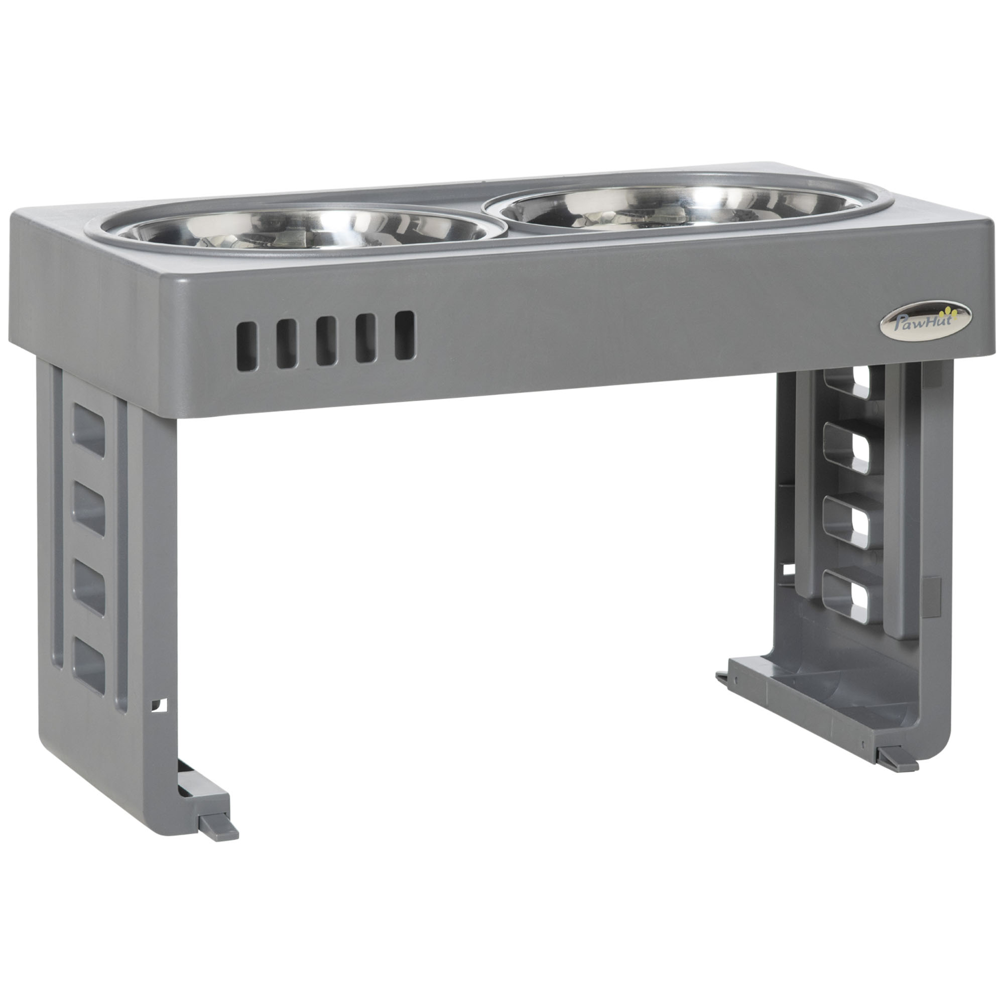 PawHut Comedero Elevado para Perros con 2 Platos Desmontables de 1200 ml y Altura Ajustable 44x27,7x28 cm Gris