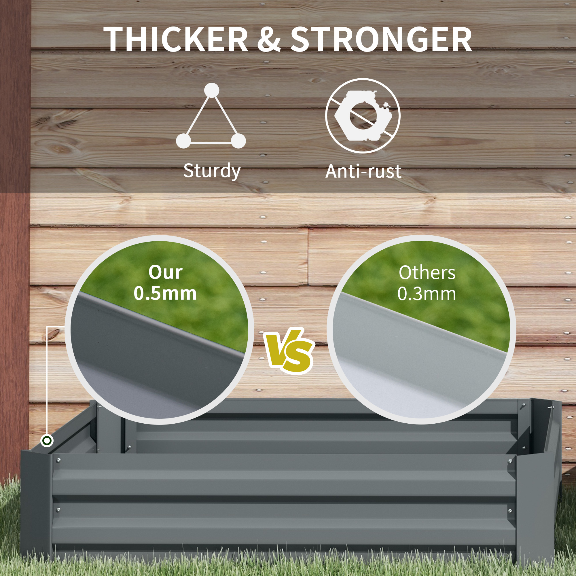 Outsunny 291L Set of 2 Raised Garden Beds, Elevated Galvanised Planter Box for Flowers and Herbs, 100x100x30cm, Dark Grey