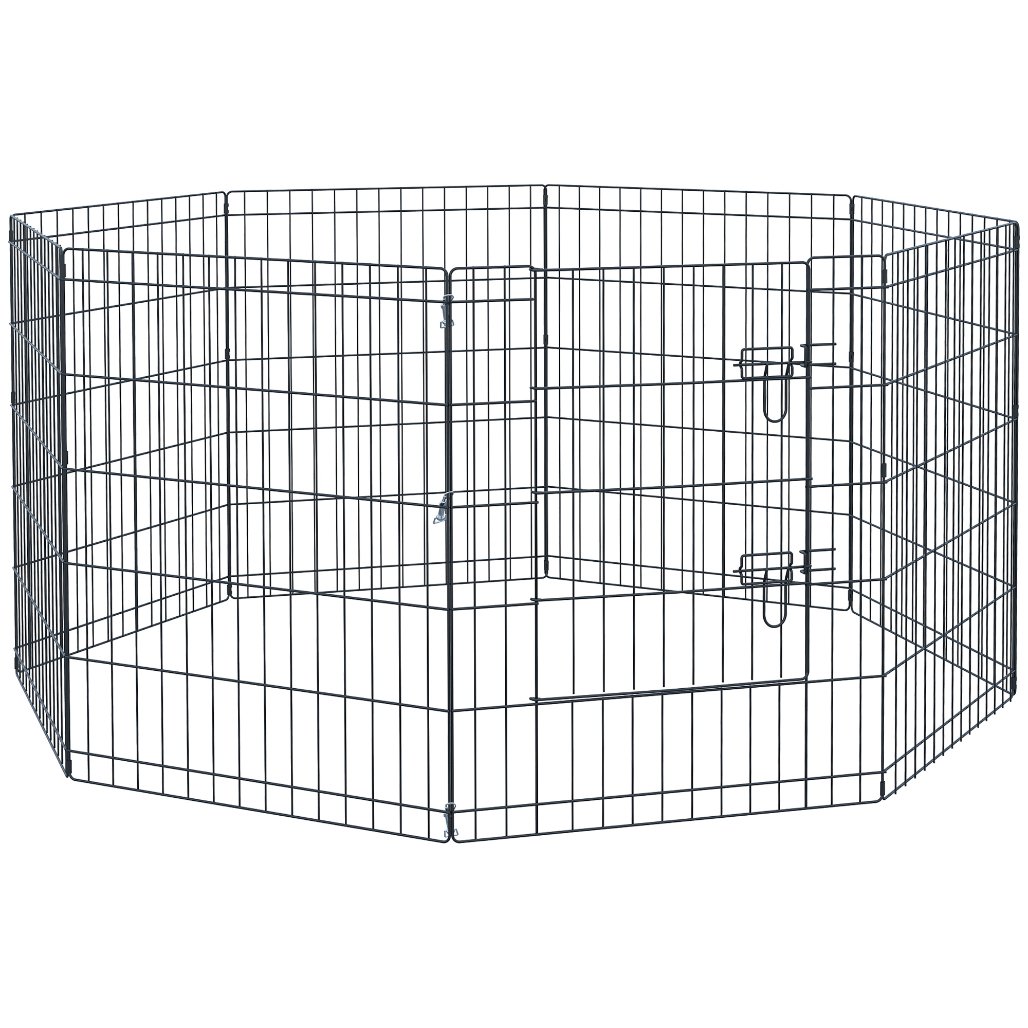 PawHut Parque de Juegos para Perros 8 Paneles 76x61cm Plegables Jaula Metálica para Mascotas con Puerta y Doble Cerradura Negro